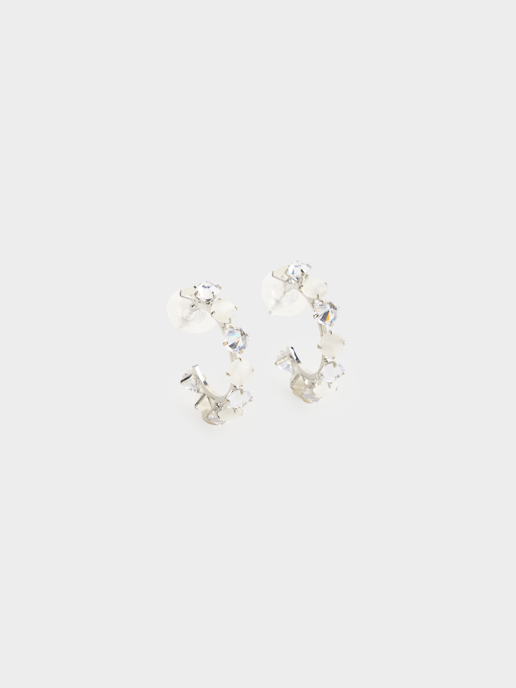 Серьги-пусеты, 3 см, 2 шт, металл/циркон/опал, серебристые, Кристаллы, Jewelry crystal, image-1