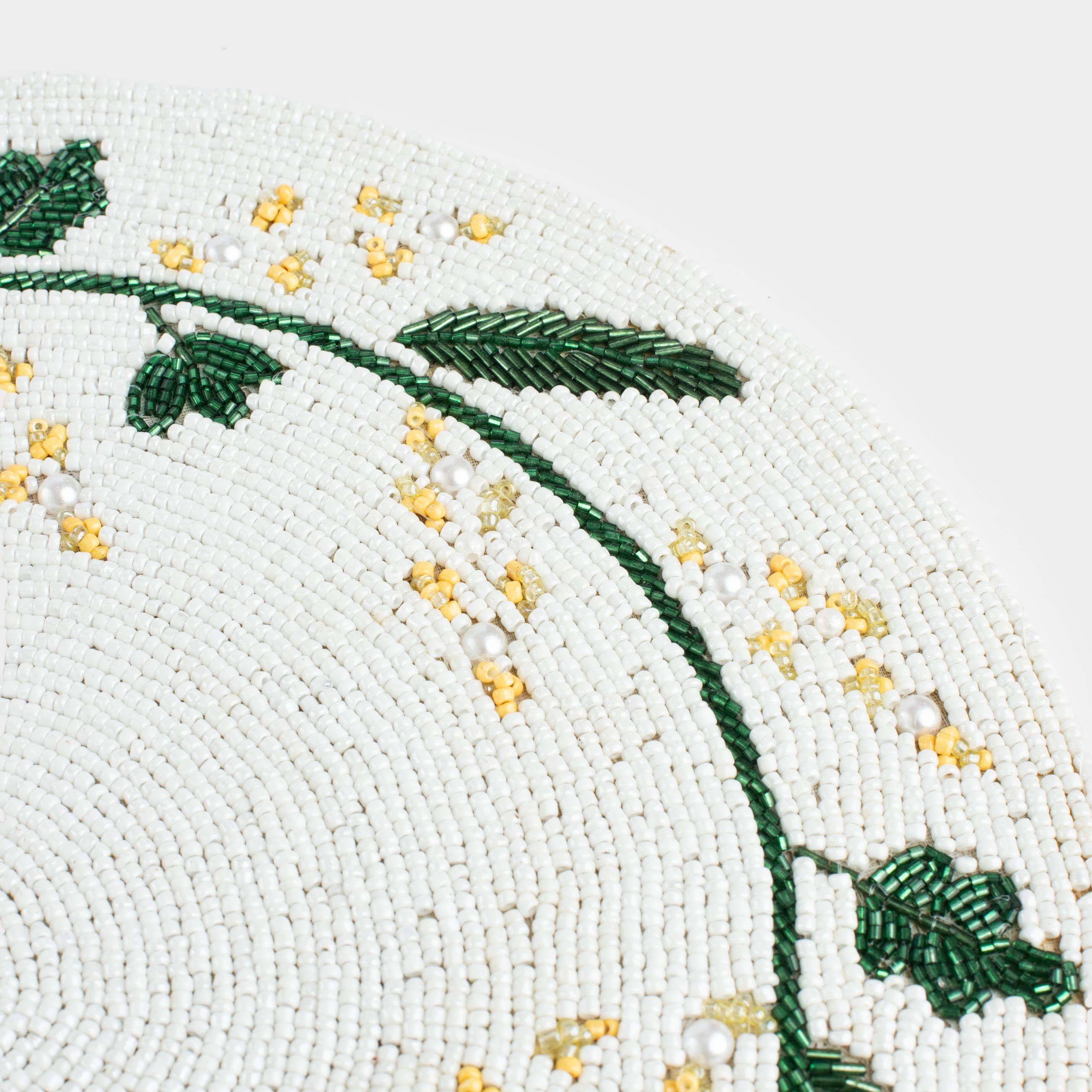 Салфетка под приборы, 36 см, бисер, круглая, белая, Мимоза, Art beads, image-2