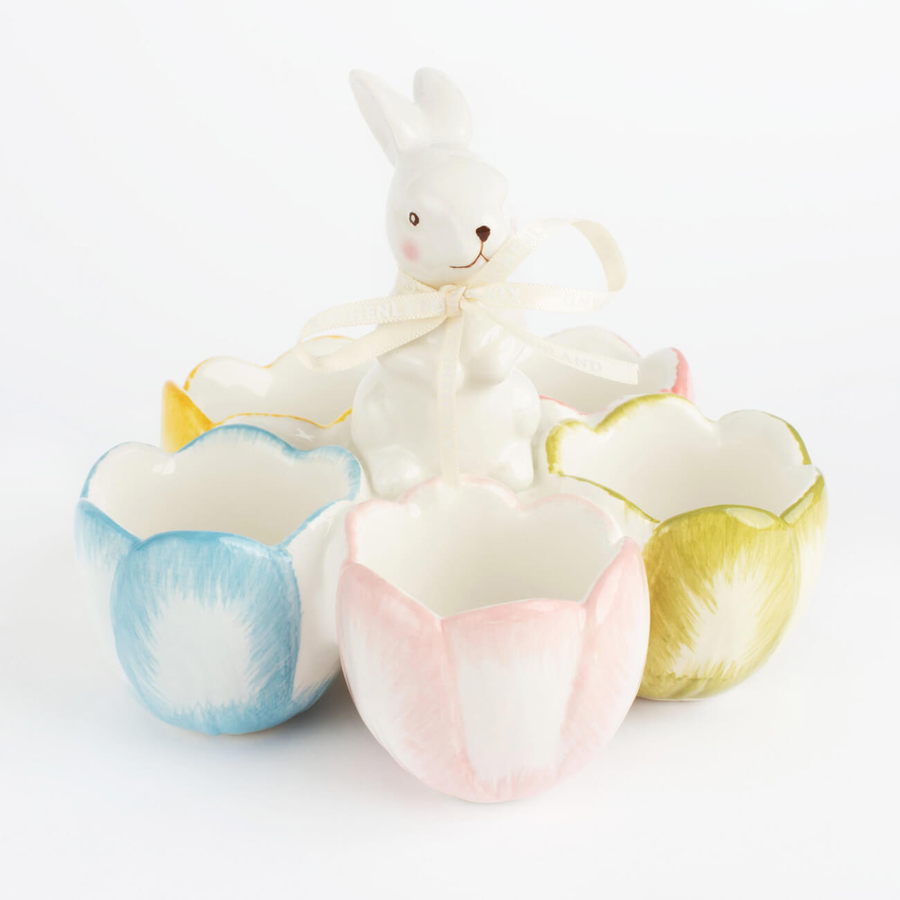 Блюдо пасхальное, 15 см, 5 отд, керамика, белая, Крольчиха в тюльпанах, Easter изображение № 1
