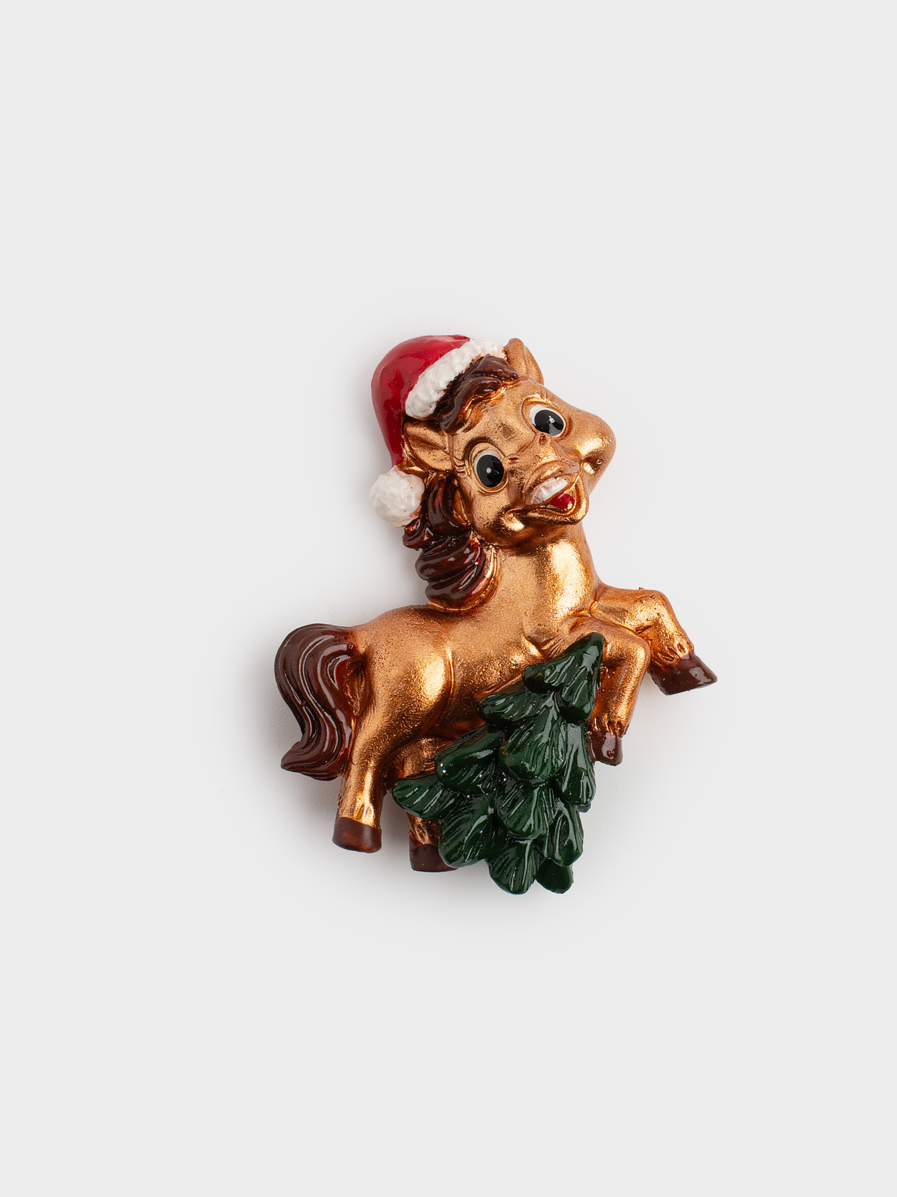 Магнит, 7 см, полирезин, коричневая, Лошадка с елкой, Horse christmas, image-0