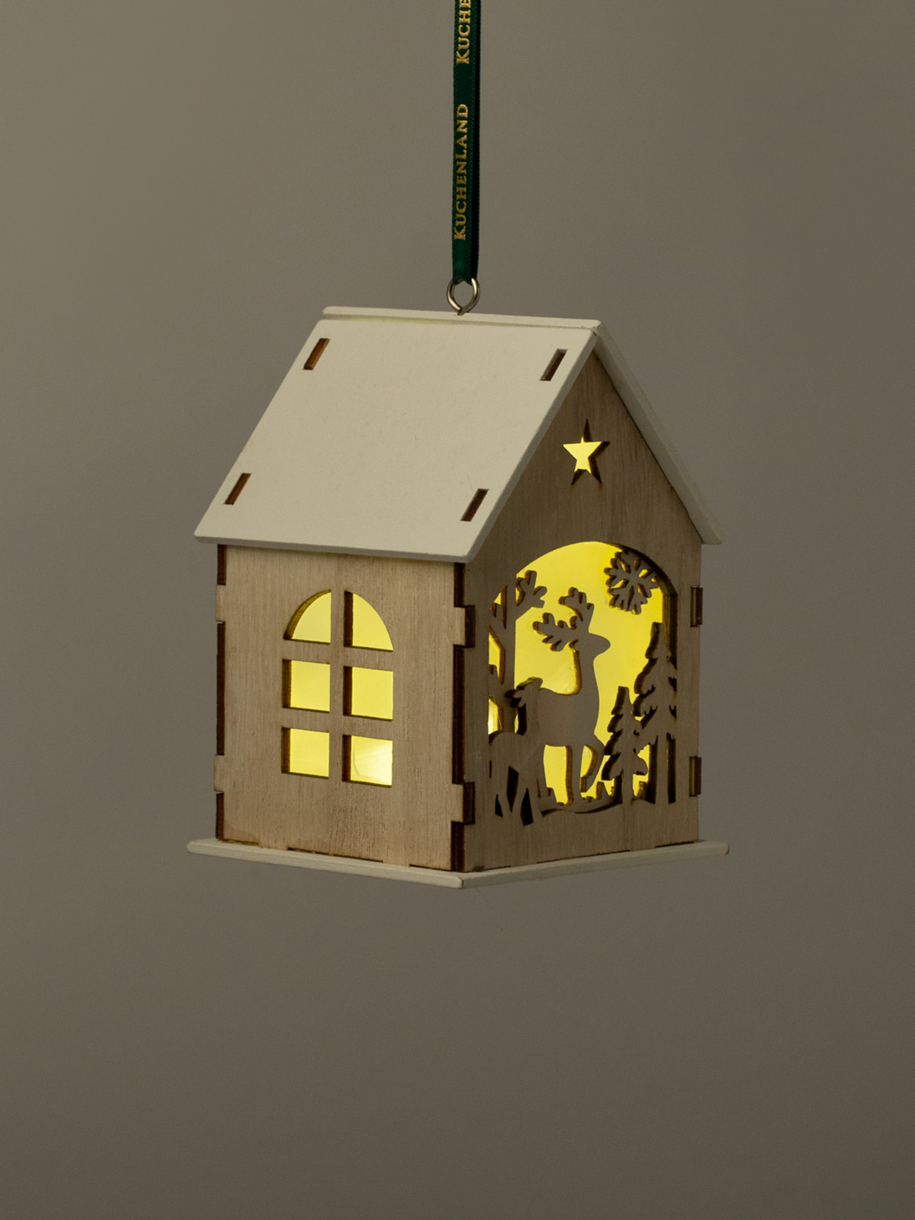 Шырша ойыншығы, 11 см, жарықтандырылған, МДФ, сарғылт-қоңыр, Бұғы бар үй, Figure wood, image-0