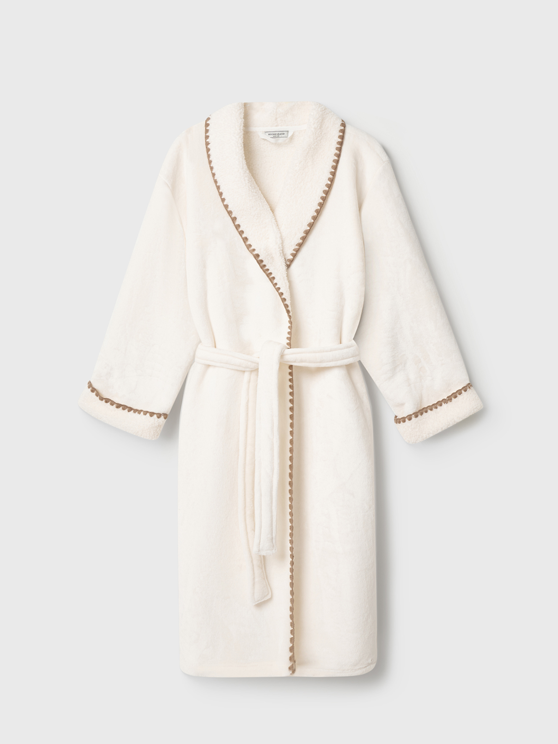 Әйелдер халаты, үйге арналған, өлшемі L/XL, ұзын жеңді, букле/фланель, сүт түстес, Curly, image-6