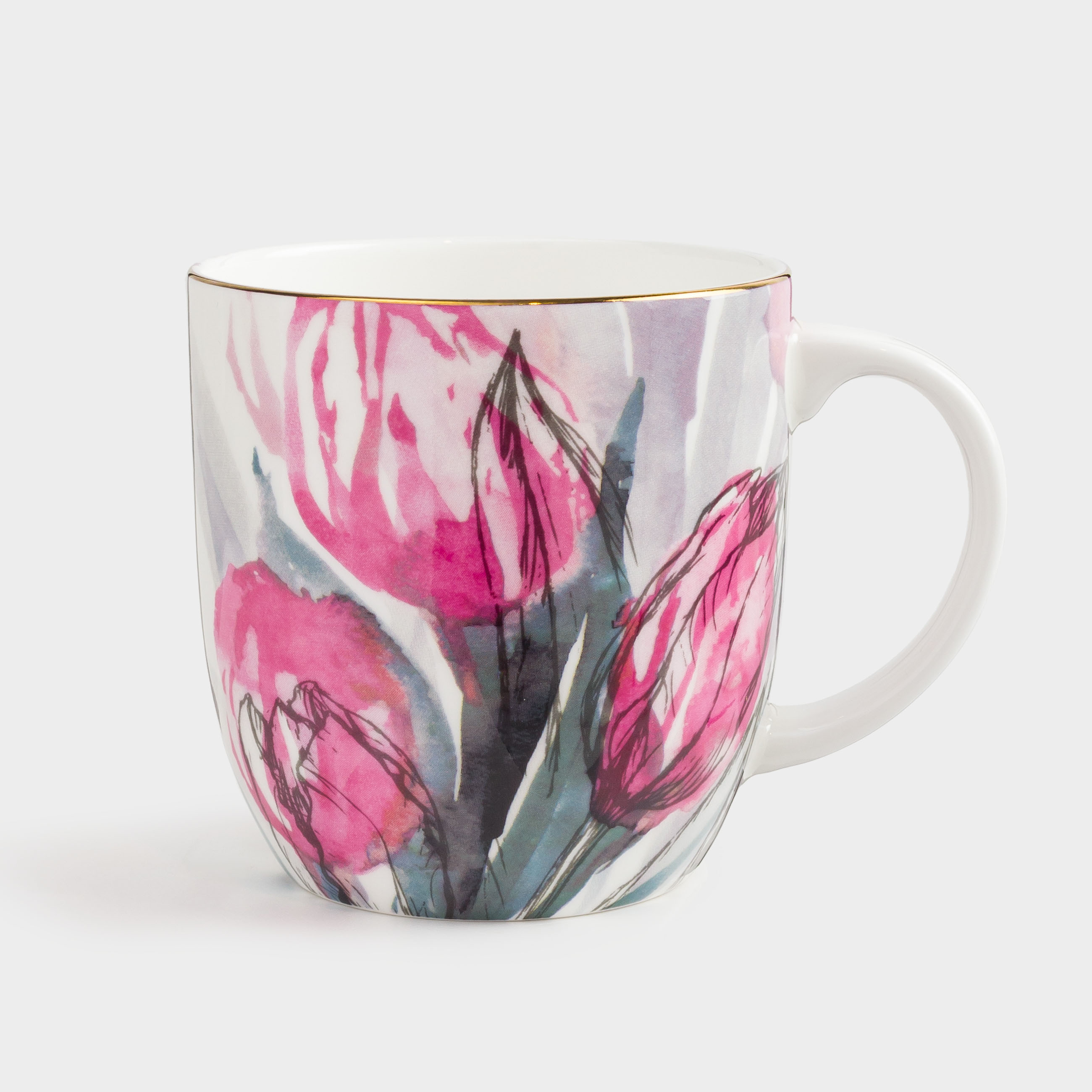 Кружка, 370 мл, фарфор F, с золотистым кантом, Тюльпаны, Tulip garden, image-0