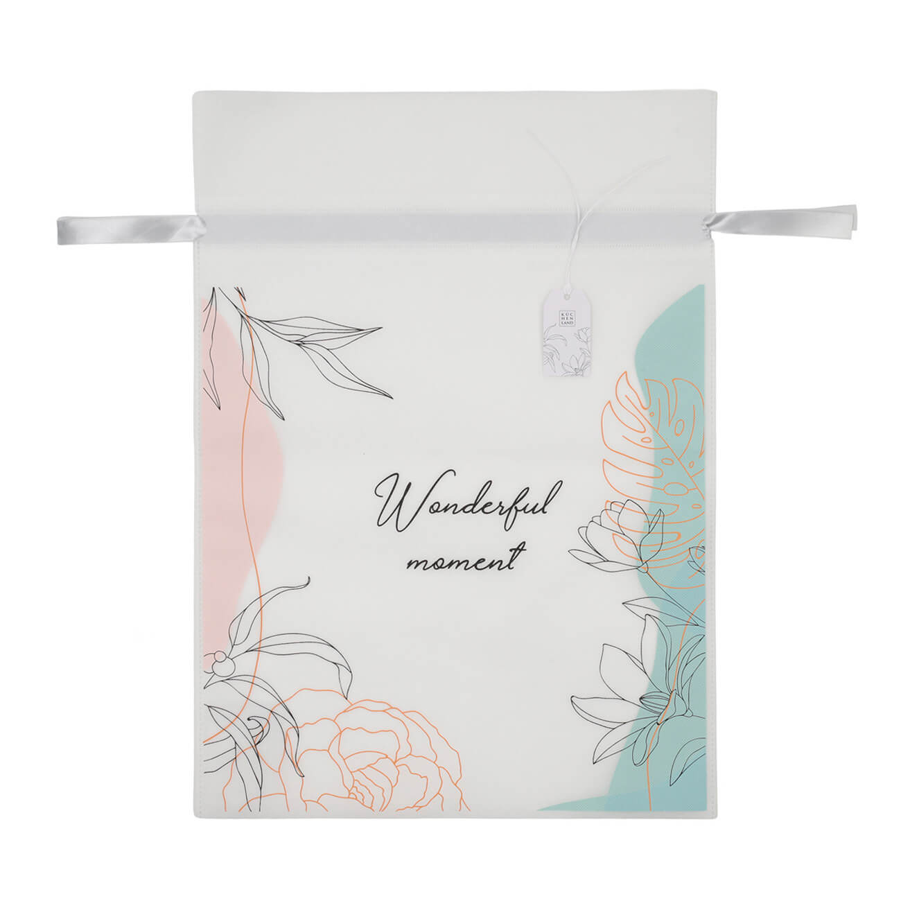 Мешок подарочный, 30х45 см, с завязками, полипропилен, белый, Абстрактные цветы, Abstract изображение № 1