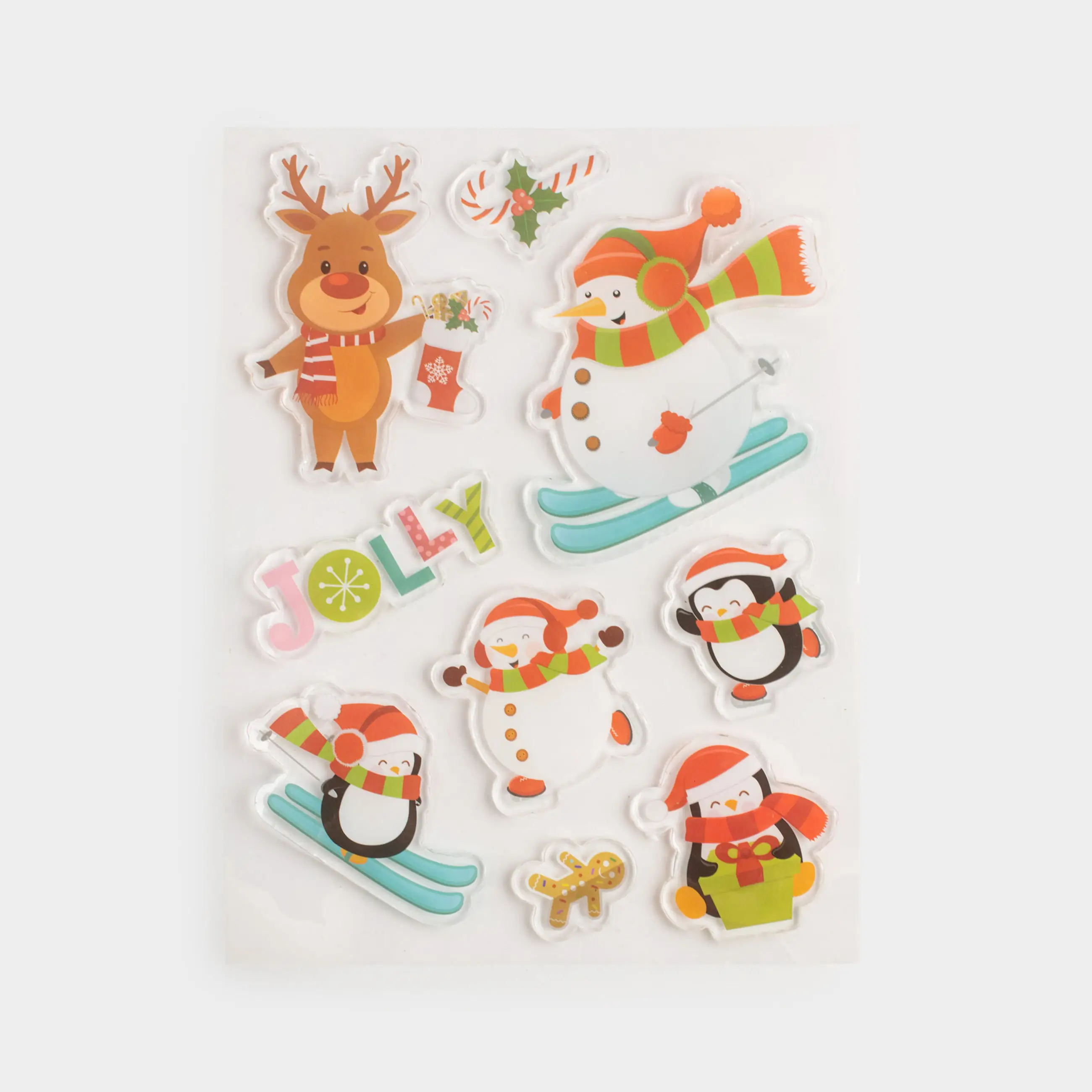 Набор наклеек, 15х20 см, многоразовые, термопластик, Снеговики, Christmas decal