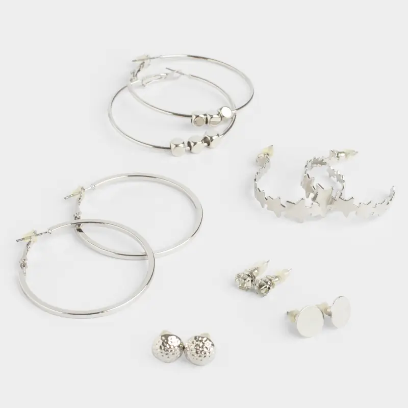 Серьги-пусеты, 12 шт, металл, серебристые, Jewelry ,image-0