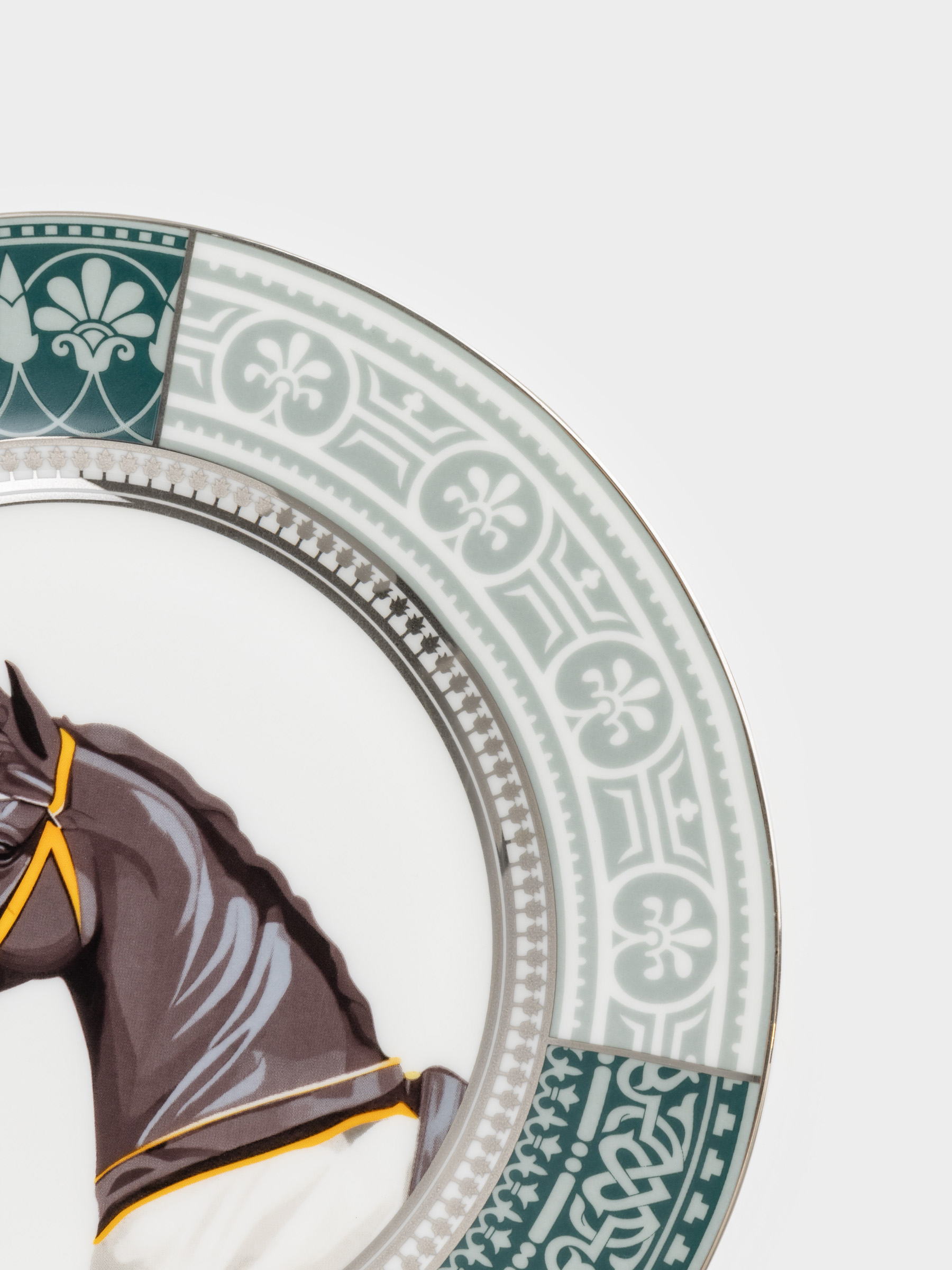 Тарелка закусочная, 21 см, фарфор F, бело-зеленая, с серебристым кантом, Конь, Breton horse, image-3