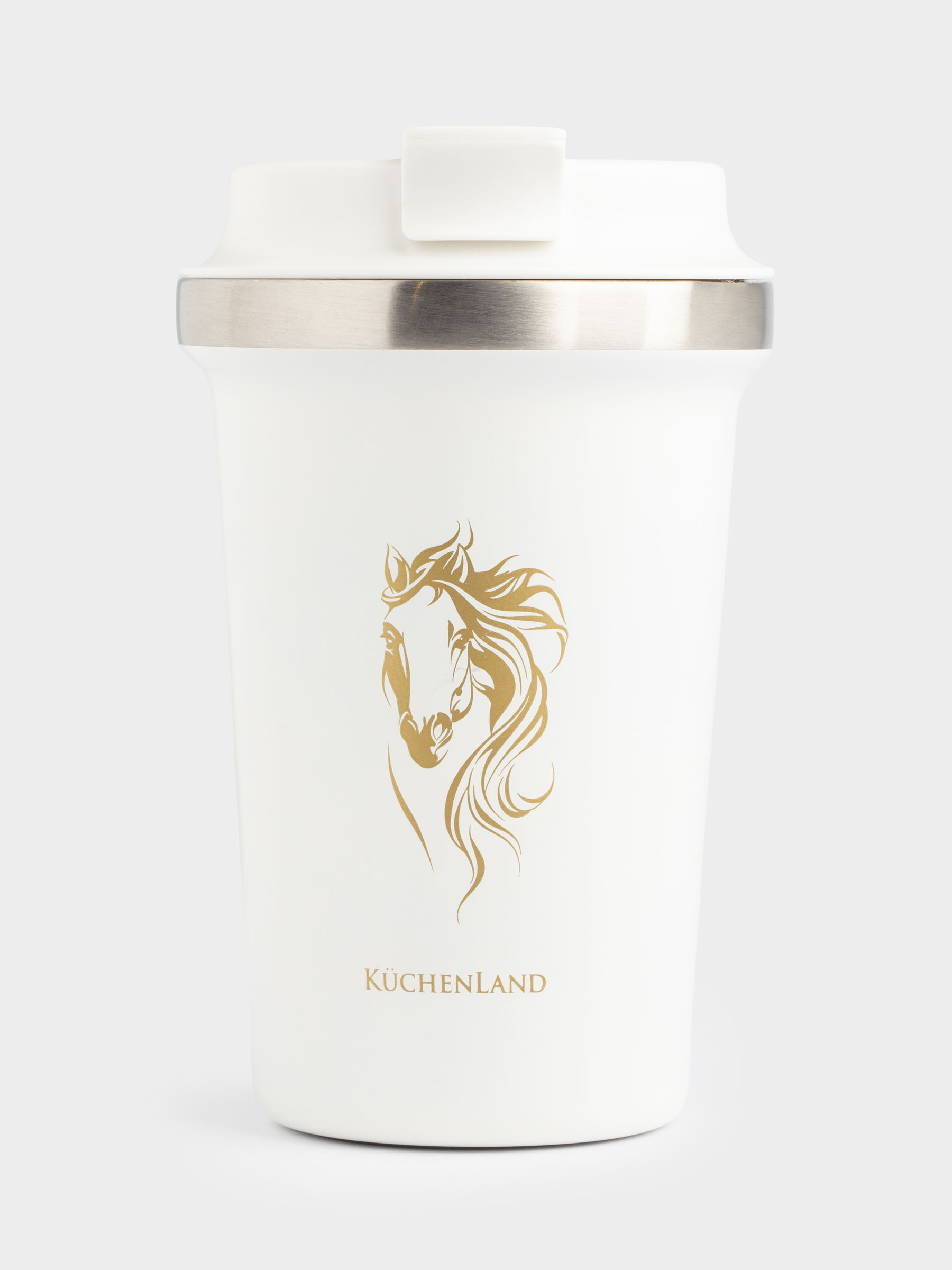 Термо саптыаяқ, 350 мл, болат/пластик, ақ, Жылқы, Coffee time, image-1