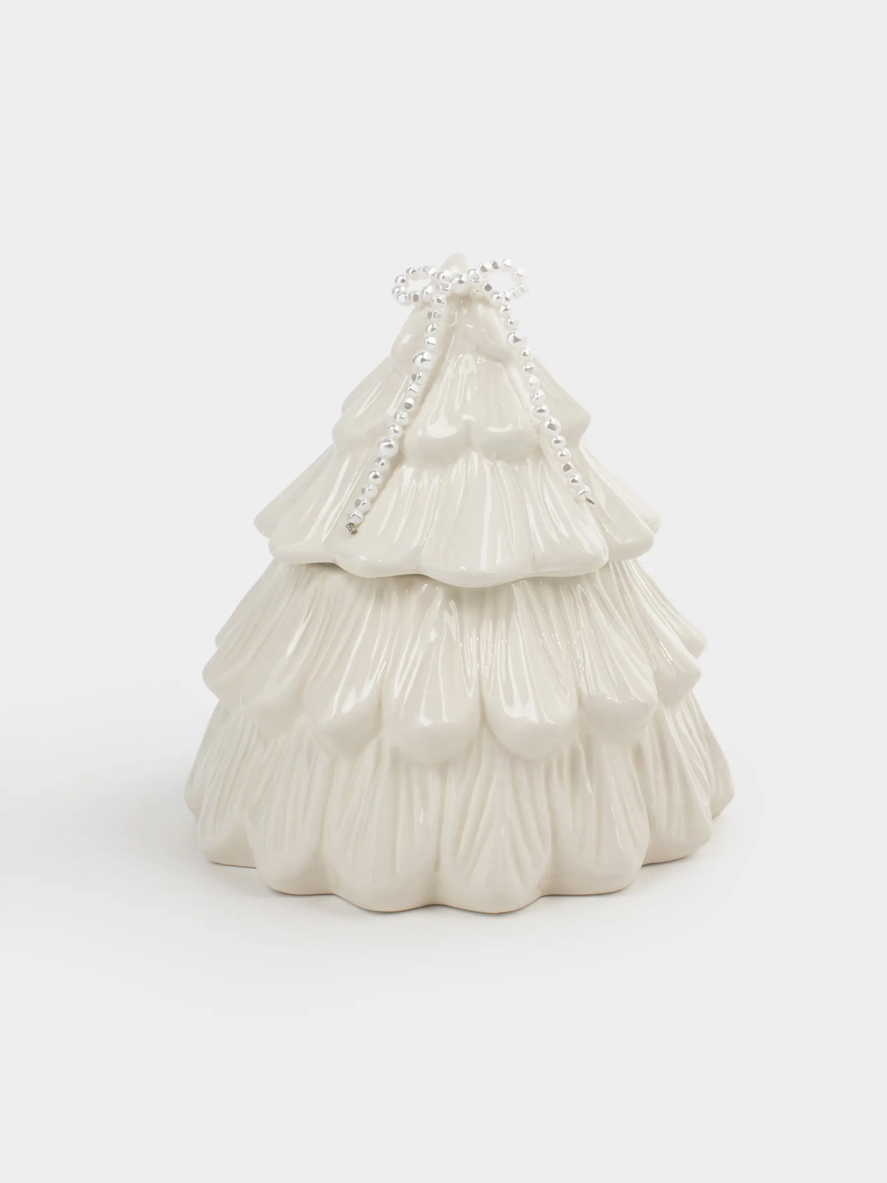 Емкость для хранения, 15х16 см, 660 мл, керамика/бисер, молочная, Ель с бантом, Pearl Antarctica