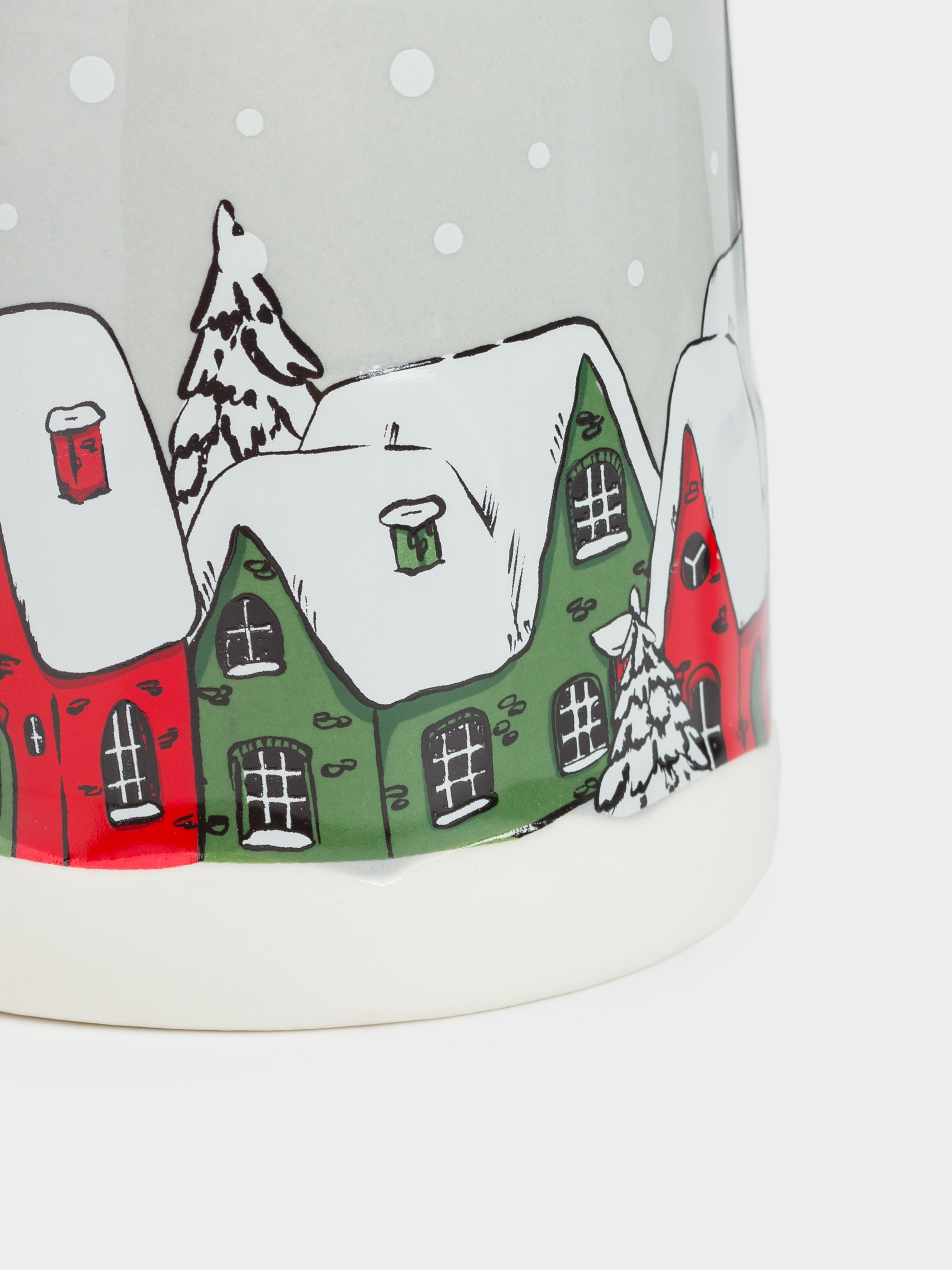 Кружка, 350 мл, с крышкой, фарфор N, серо-зеленая, Дома в снежном лесу, Forest house, image-3
