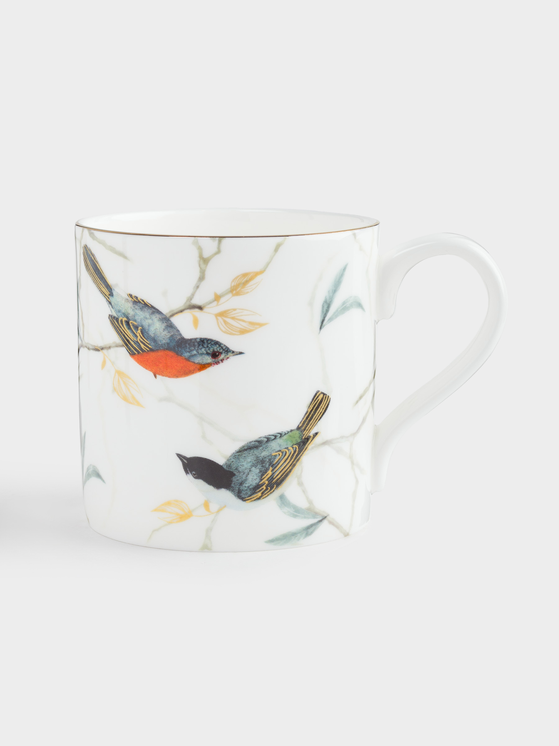 Кружка, 380 мл, фарфор F, с золотистым кантом, Камышевка и синица, Paradise bird, image-0