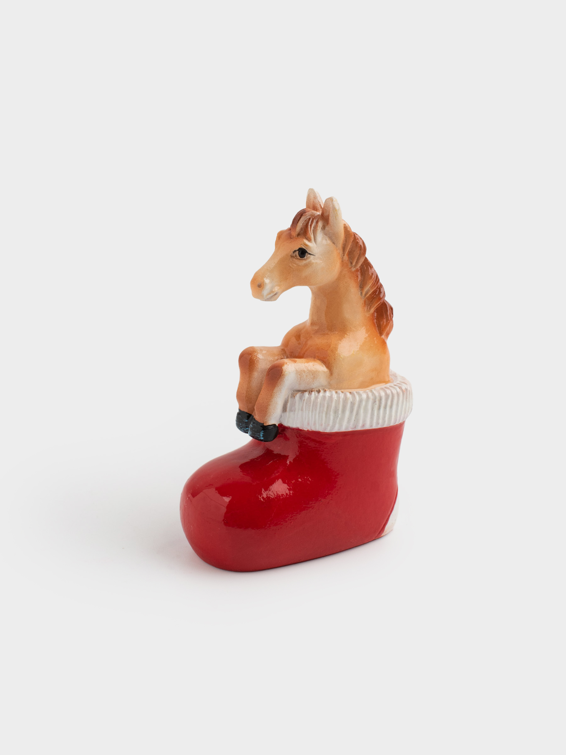 Мүсінше, 8 см, полирезин, қызыл-қоңыр, Жылқы мен етік, Horse christmas, image-1