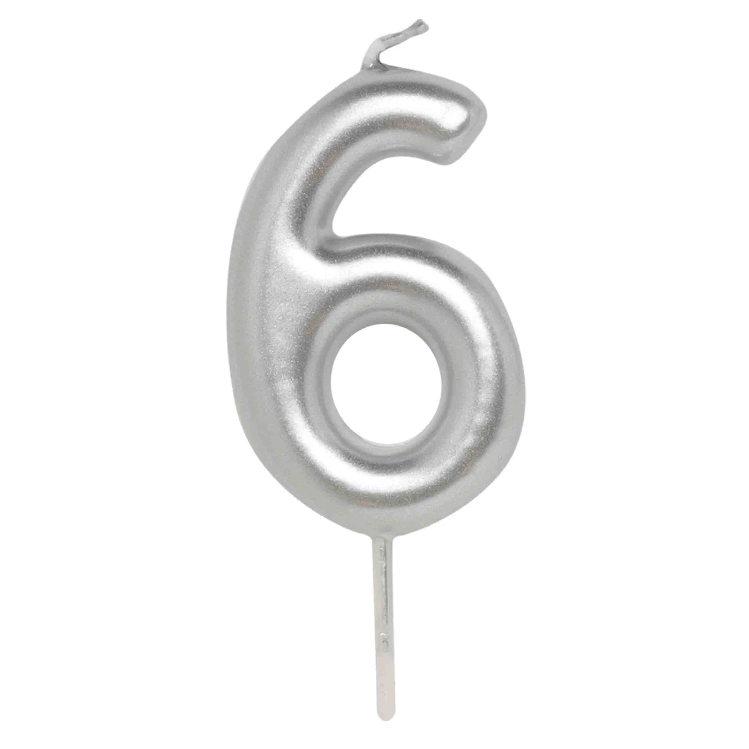 Свеча для торта, 8 см, серебристая, Цифра 6, Birthday party, image-0
