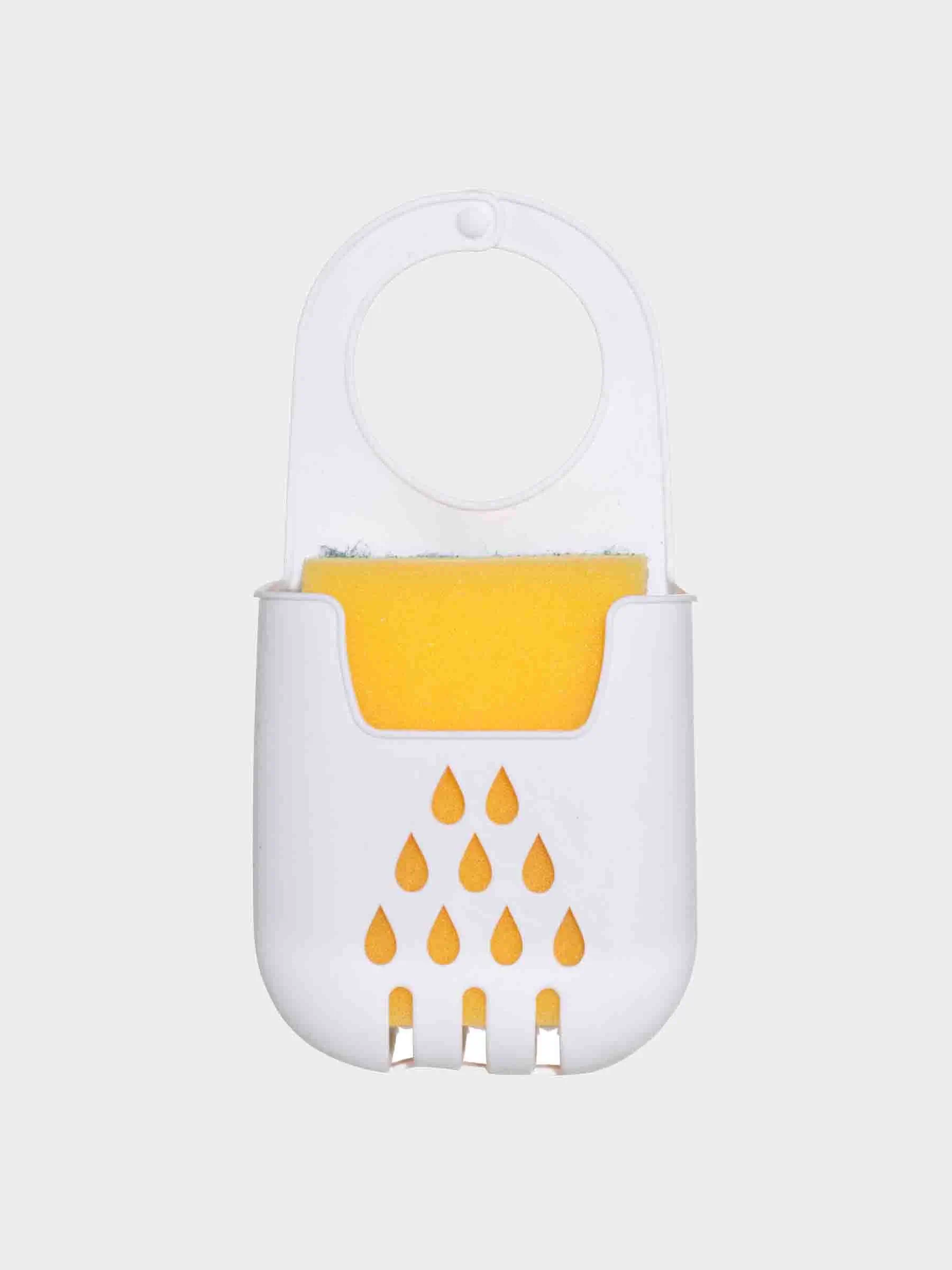 Держатель для кухонной губки, 9х10/18 см, подвесной, с губкой, резина, белый, Капли, Keeping, image-0