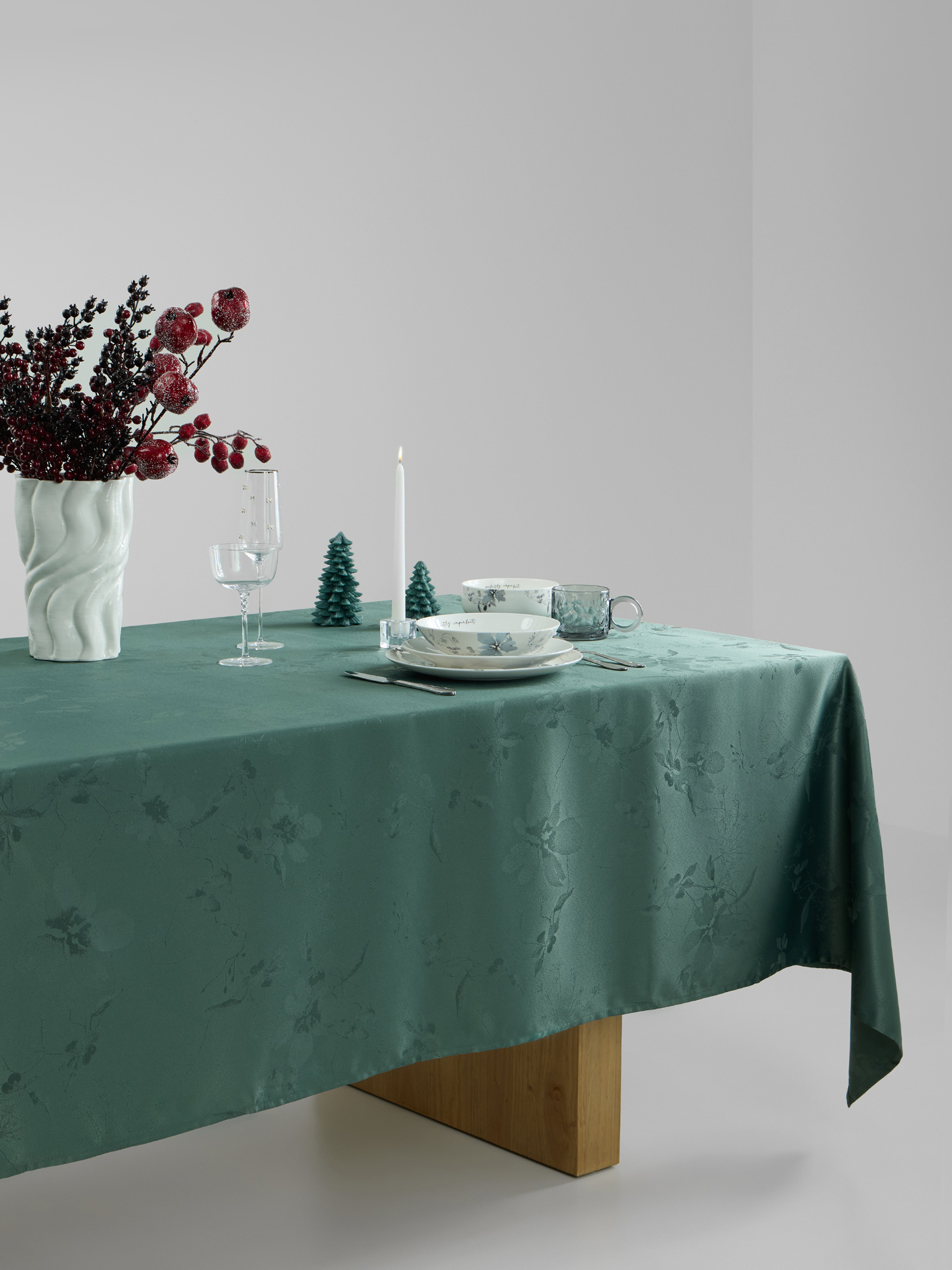 Скатерть, 160х160 см, жаккард, полиэстер, зеленая, Цветы, Flora green, image-6