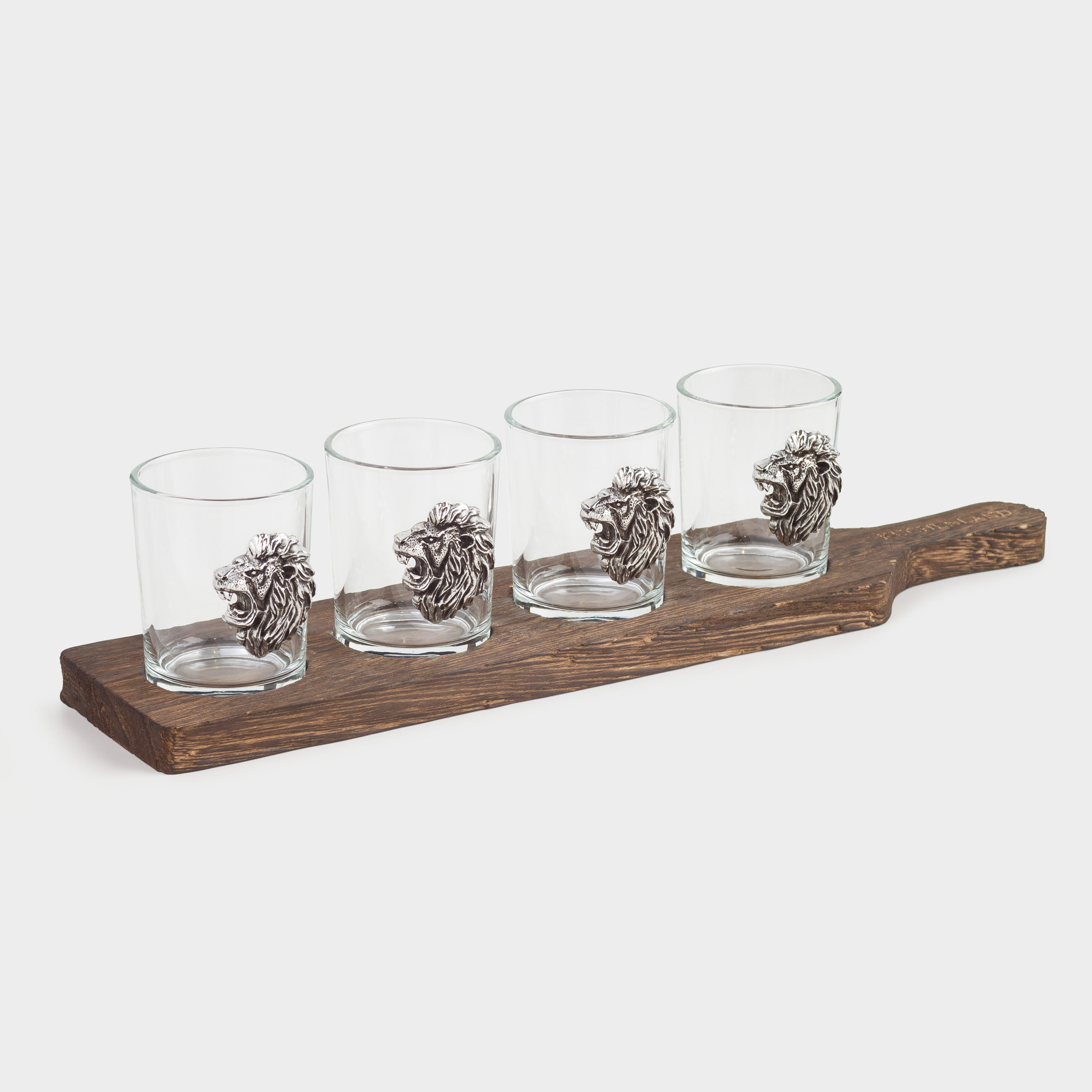 Стопка для водки, 80 мл, 4 шт, на подставке, стекло/дерево, Лев, Lux elements decor, image-1