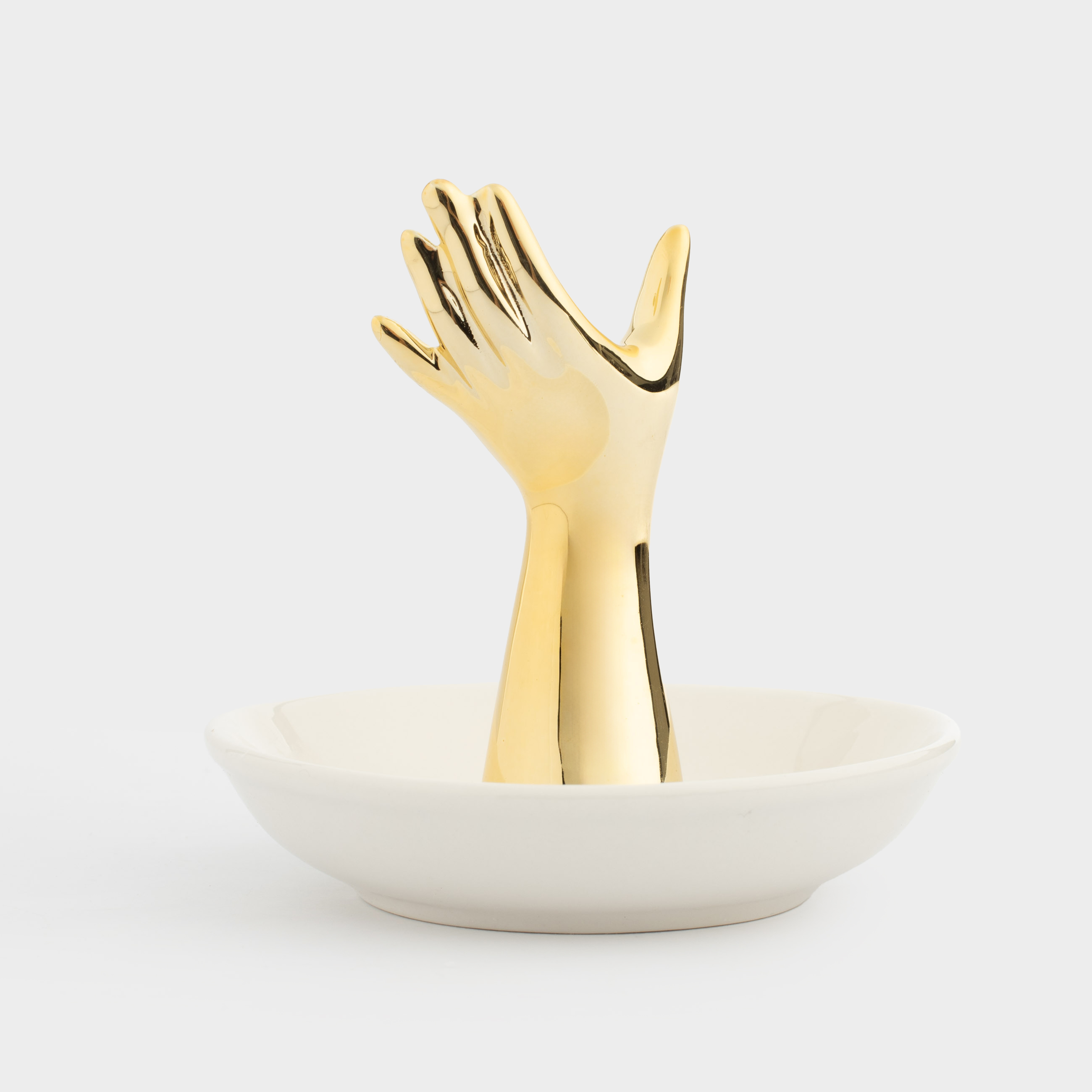 Держатель для украшений, 10 см, керамика, бело-золотистый, Рука, Hand, image-2