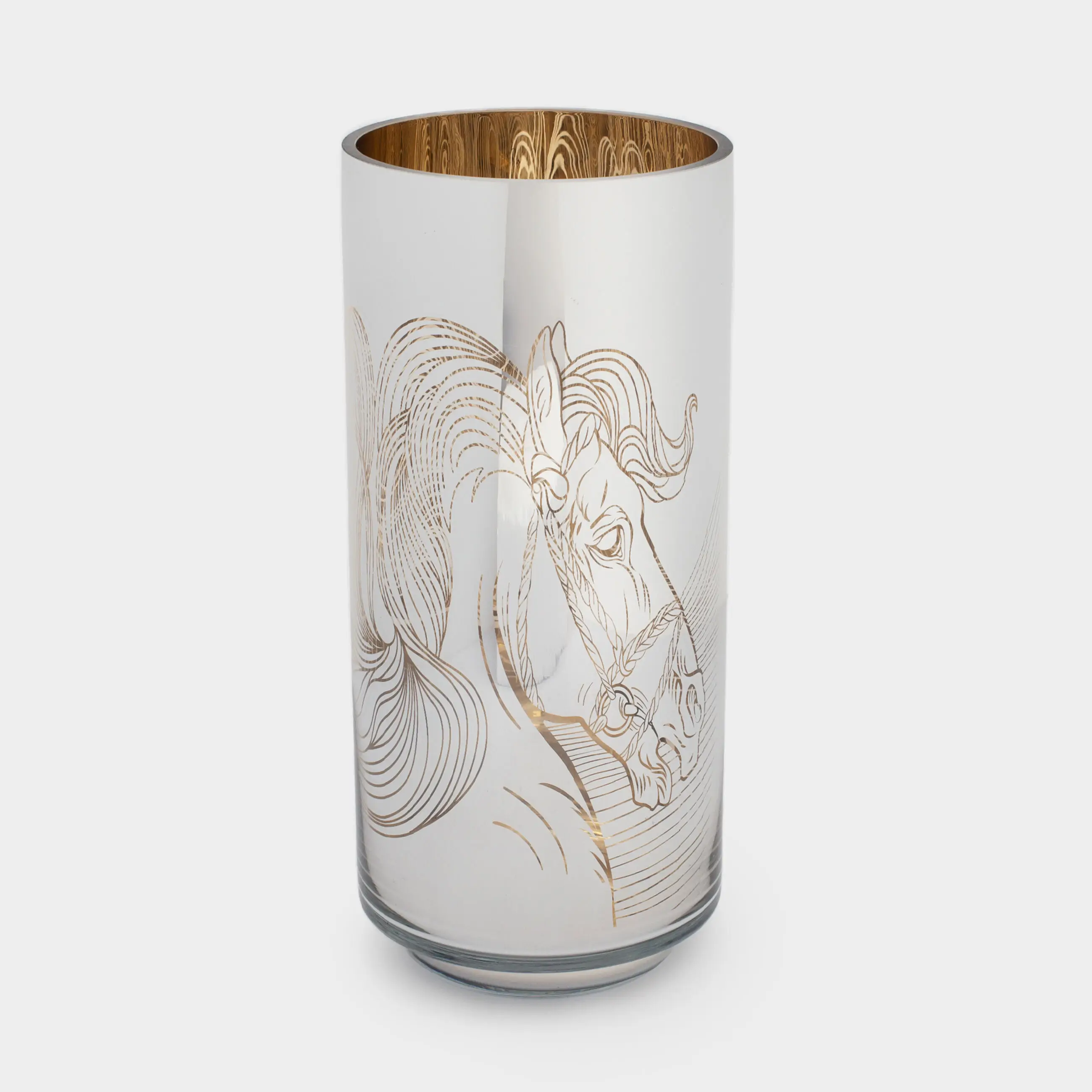 Шам ұстағыш, 20 см, шай шамына арналған, шыны, алтын, Жылқы, Horse gold