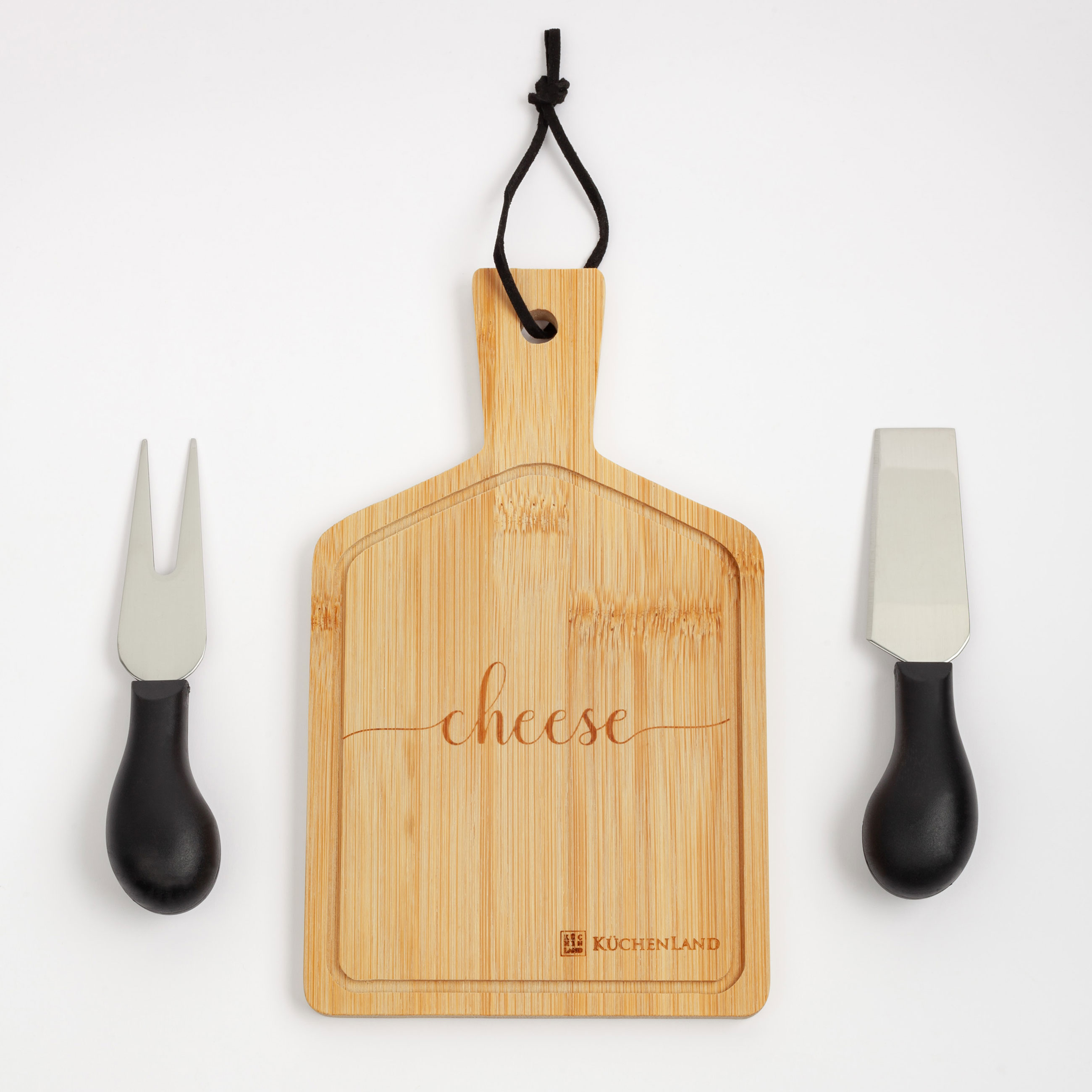Набор для сыра, 3 пр, доска-блюдо с ручкой, сталь/бамбук/пластик, Scroll изображение № 2