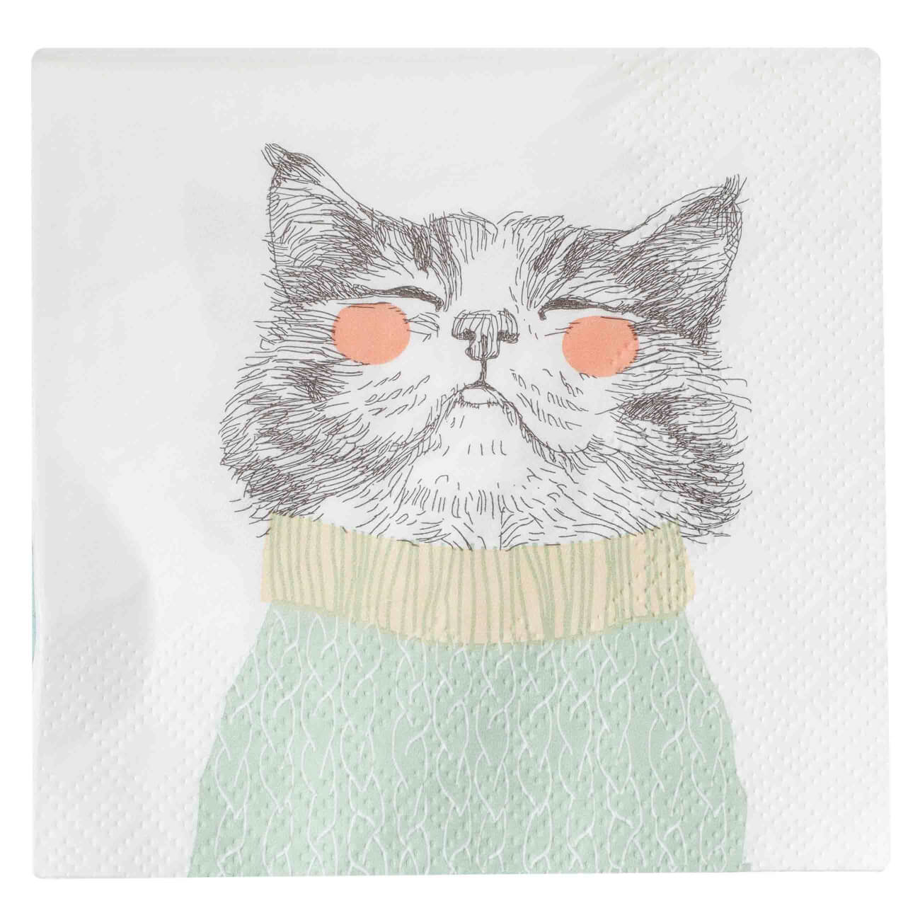 Салфетки бумажные, 21х21 см, 20 шт, квадратные, белые, Кот в свитере, Cat изображение № 1