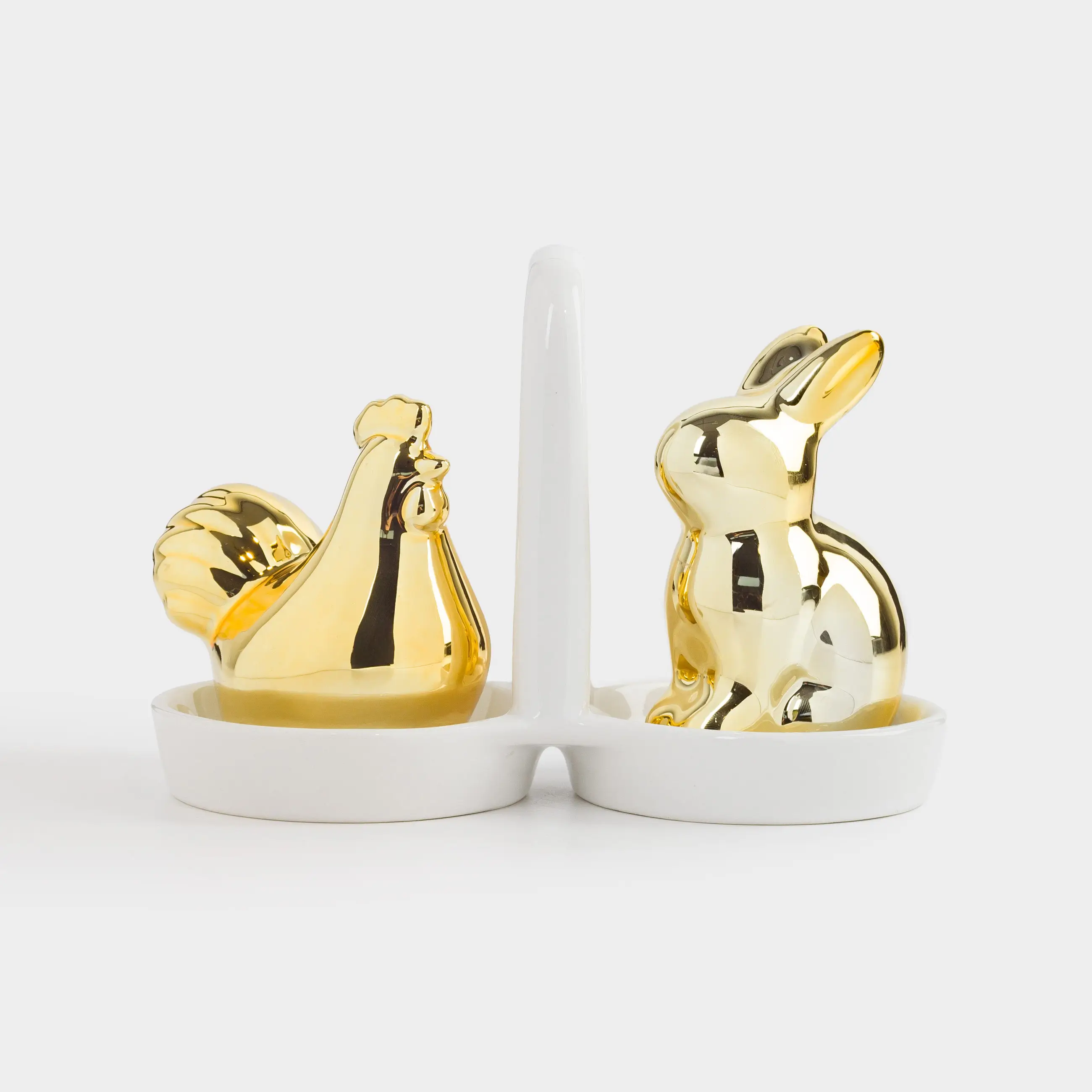 Набор для соли и перца, 16 см, на подставке, керамика, золотисто-белый, Easter gold