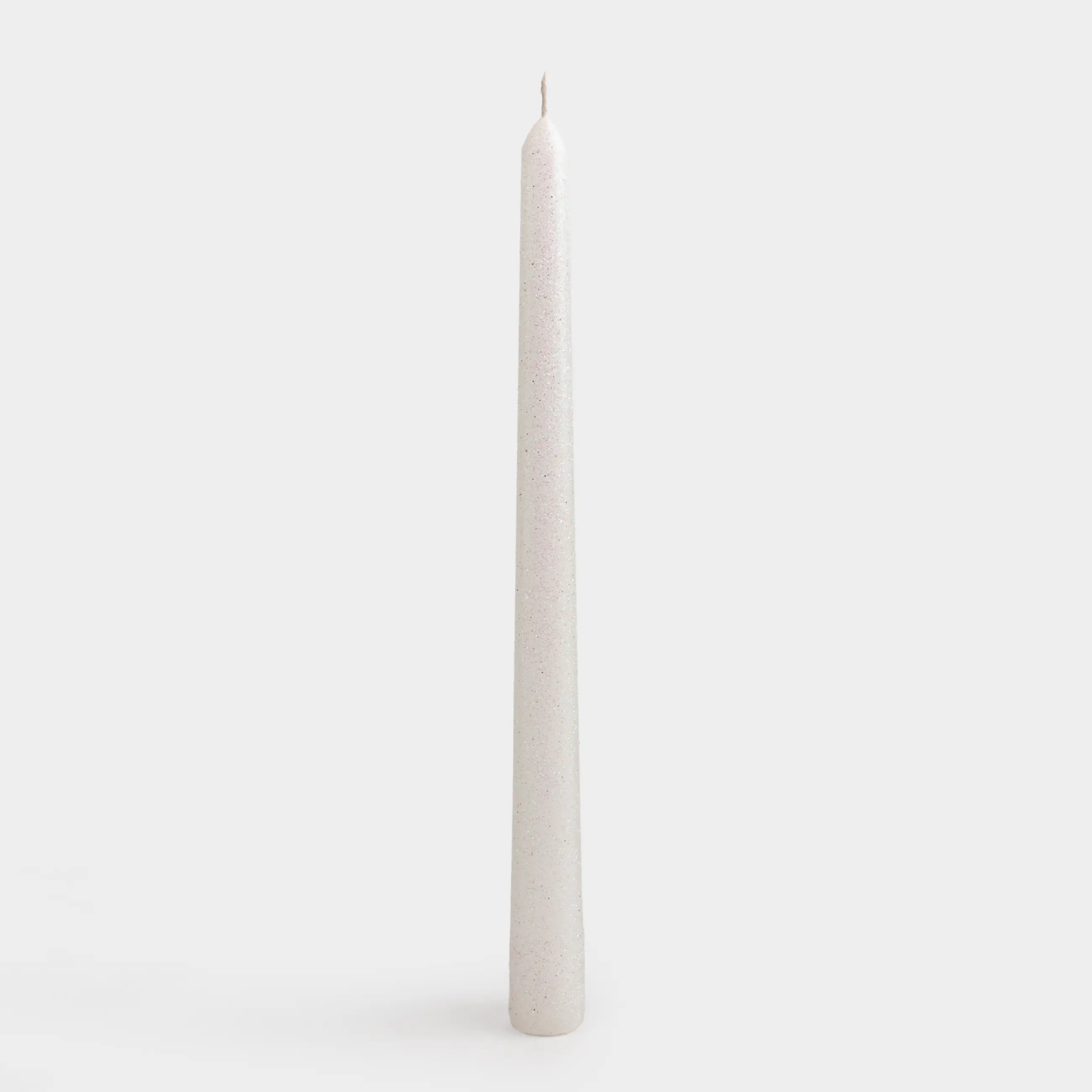 Шам, 25 см, жіңішке, жылтырақтары бар, ақ, Sparkly candle