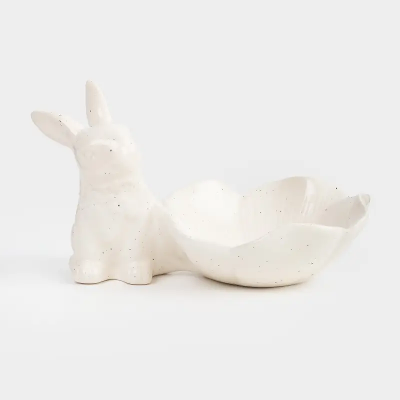 Пиала, 12х5 см, керамика, молочная, в крапинку, Кролик с цветком, Natural Easter ,image-0