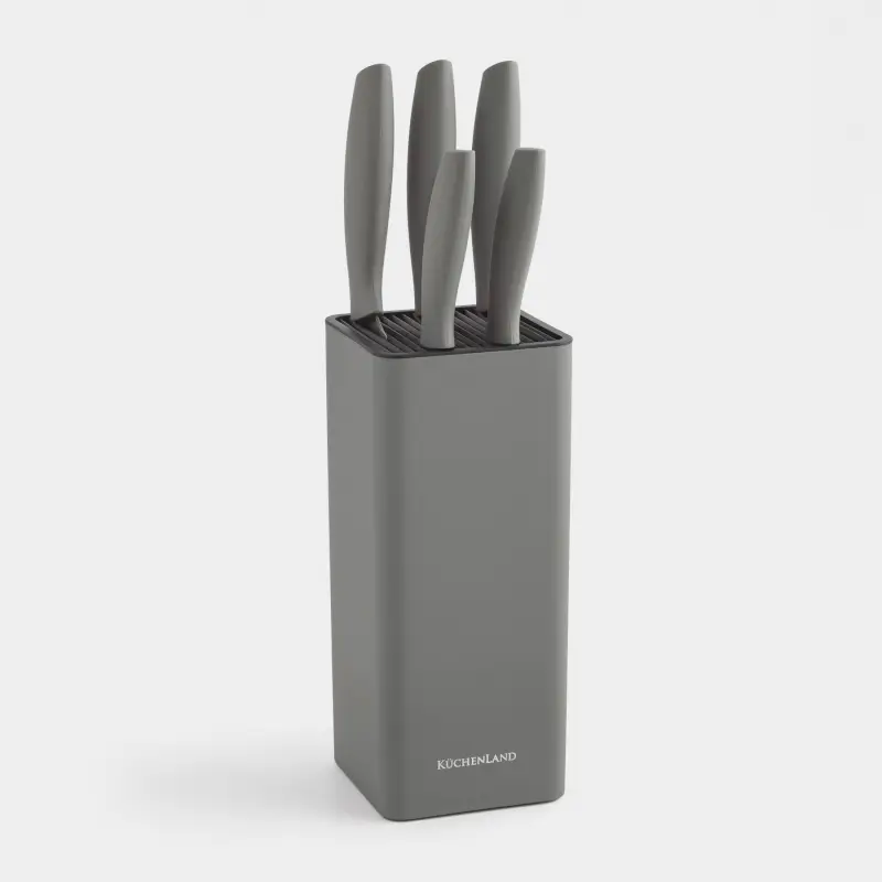 Набор ножей, 5 пр, в подставке, сталь/пластик, серый, Grey steel ,image-0