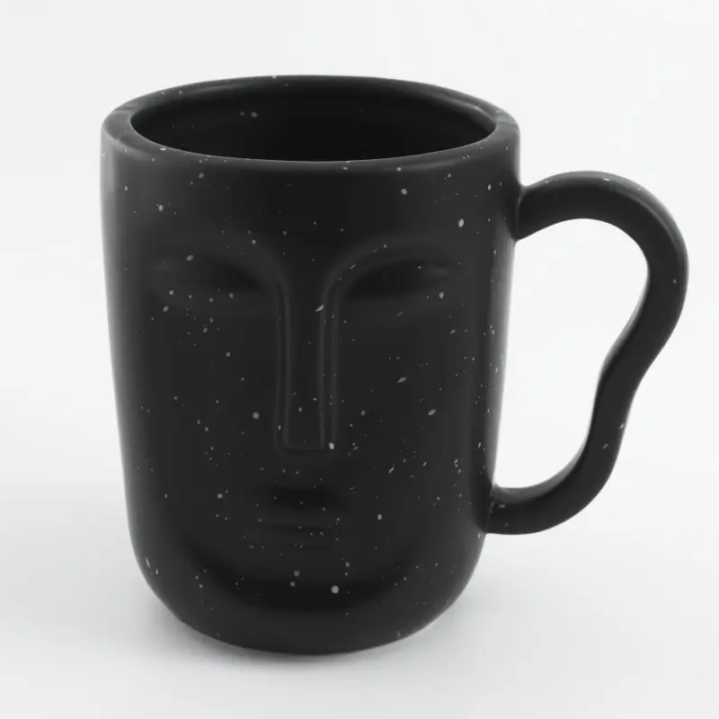 Кружка, 580 мл, керамика, черная, в крапинку, Лицо, Face speckled ,image-0
