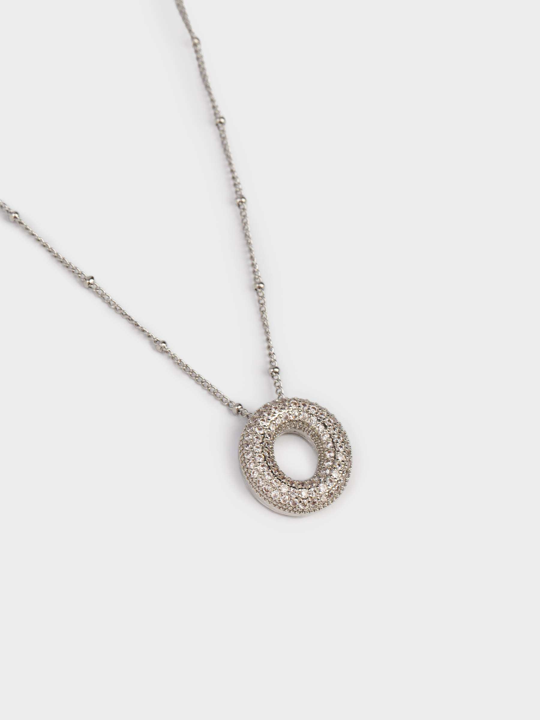 Шынжыр, 49 см, аспасы бар, металл/страздар, күміс, Сақина, Jewelry, image-1