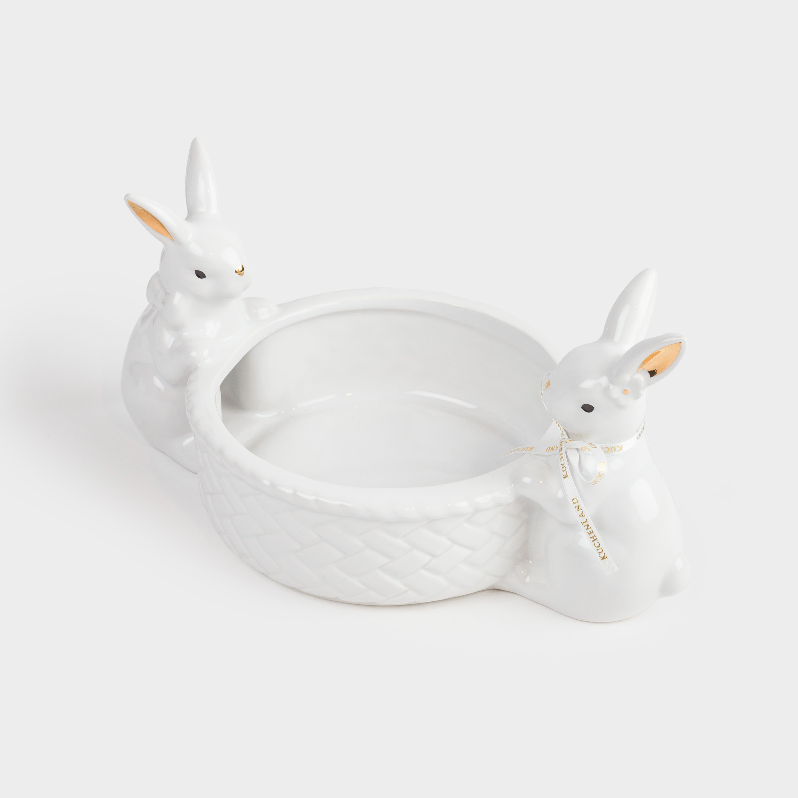 Конфетница, 29х14 см, керамика, бело-золотистая, Кролики с корзиной, Easter gold, image-1