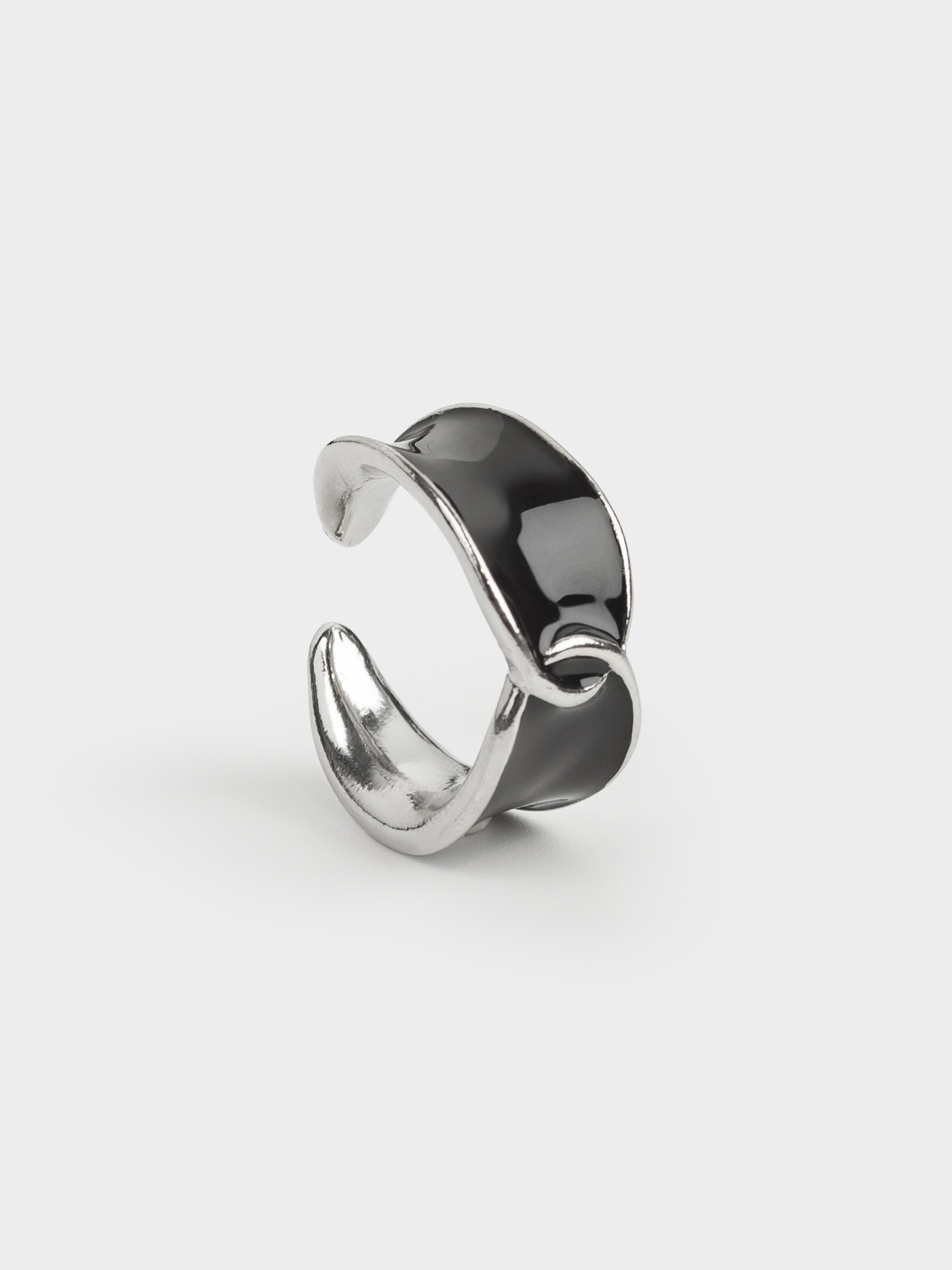 Кольцо, р. S-M, единый размер, металл/акрил, серебристо-черное, Jewelry, image-0