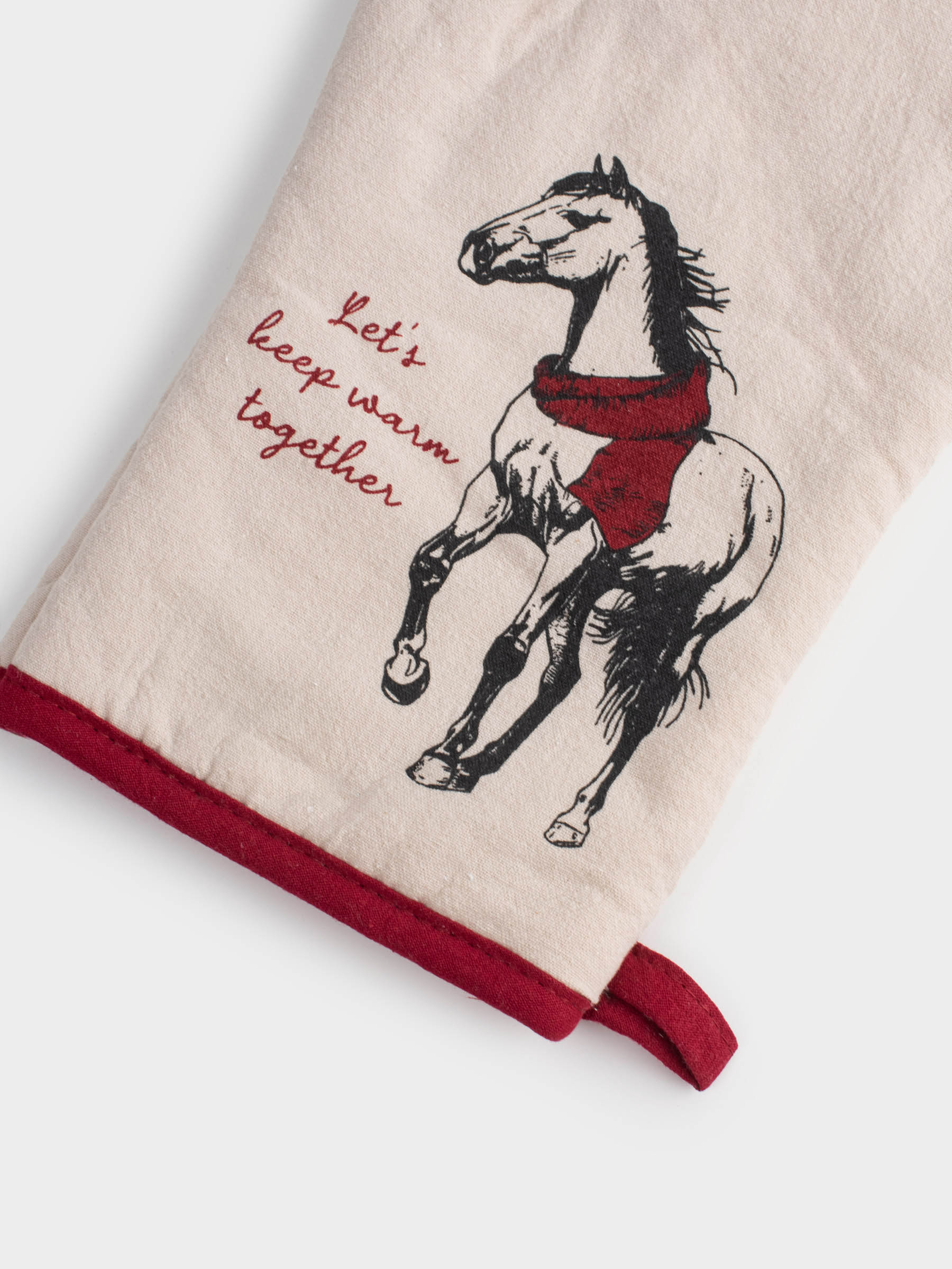 Прихватка-варежка, 18x30 см, хлопок, серо-бежевая, Лошадь, Horse in scarf, image-3