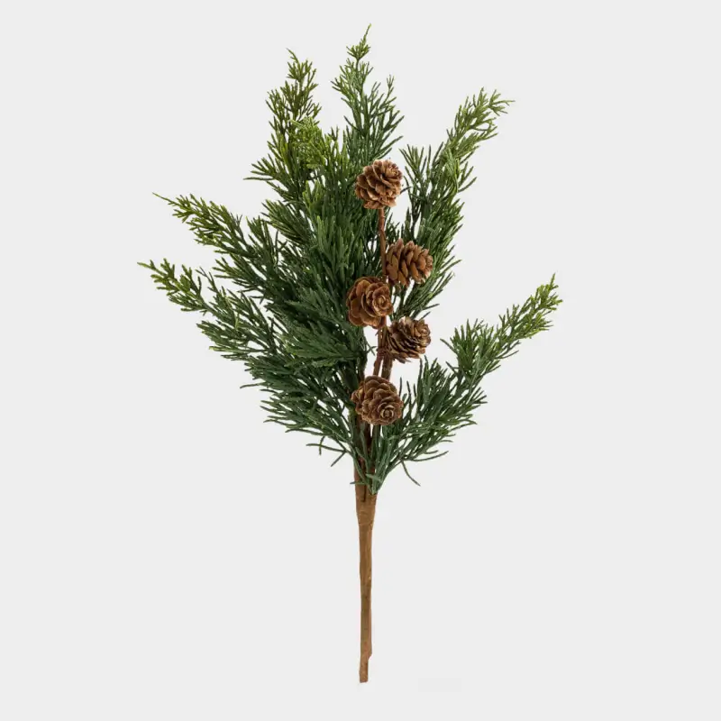 Ветка декоративная, 42 см, полиэтилен/металл, Хвоя с шишками, Conifer decor, image-0