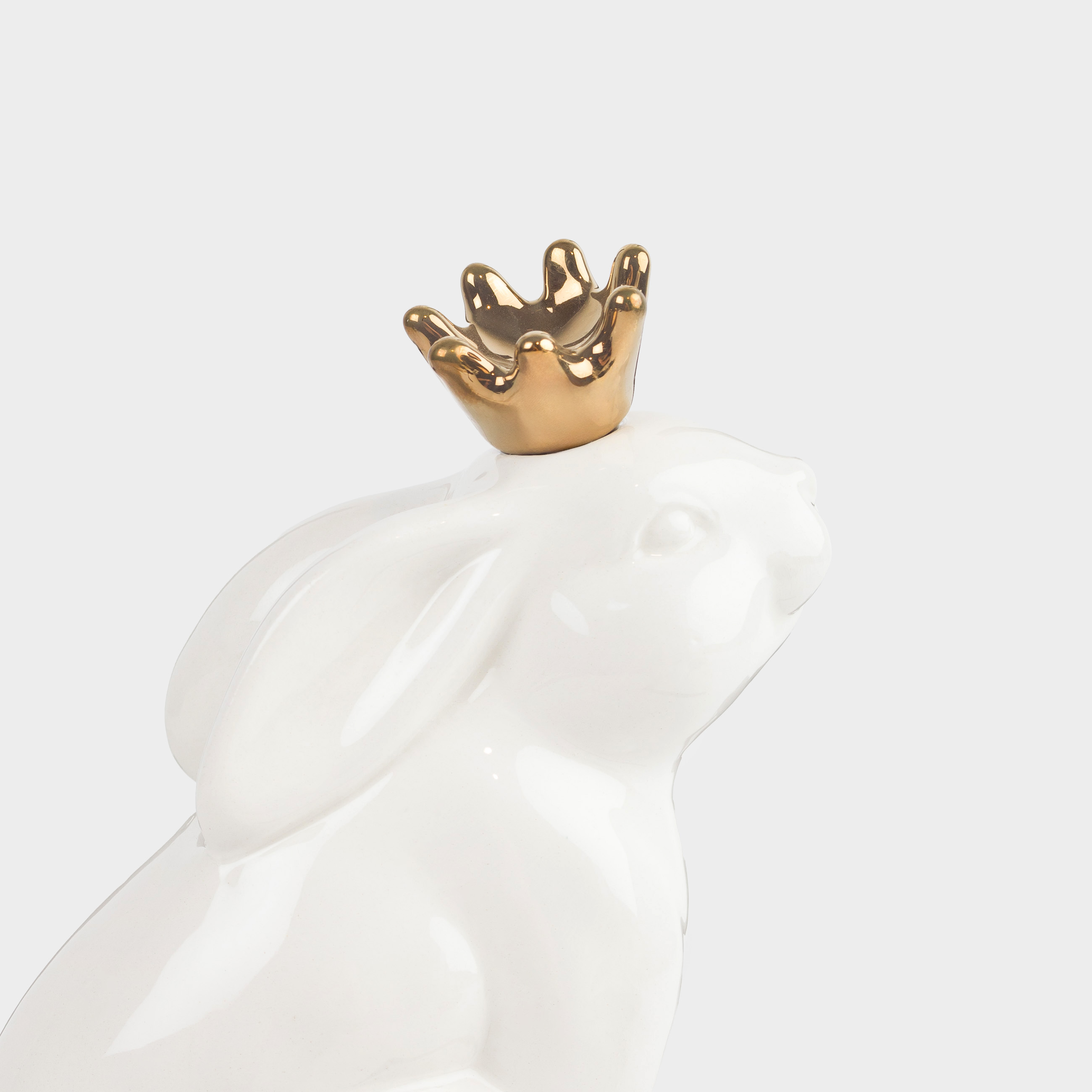 Статуэтка, 15 см, керамика, бело-золотистая, Кролик в короне, Easter gold, image-3