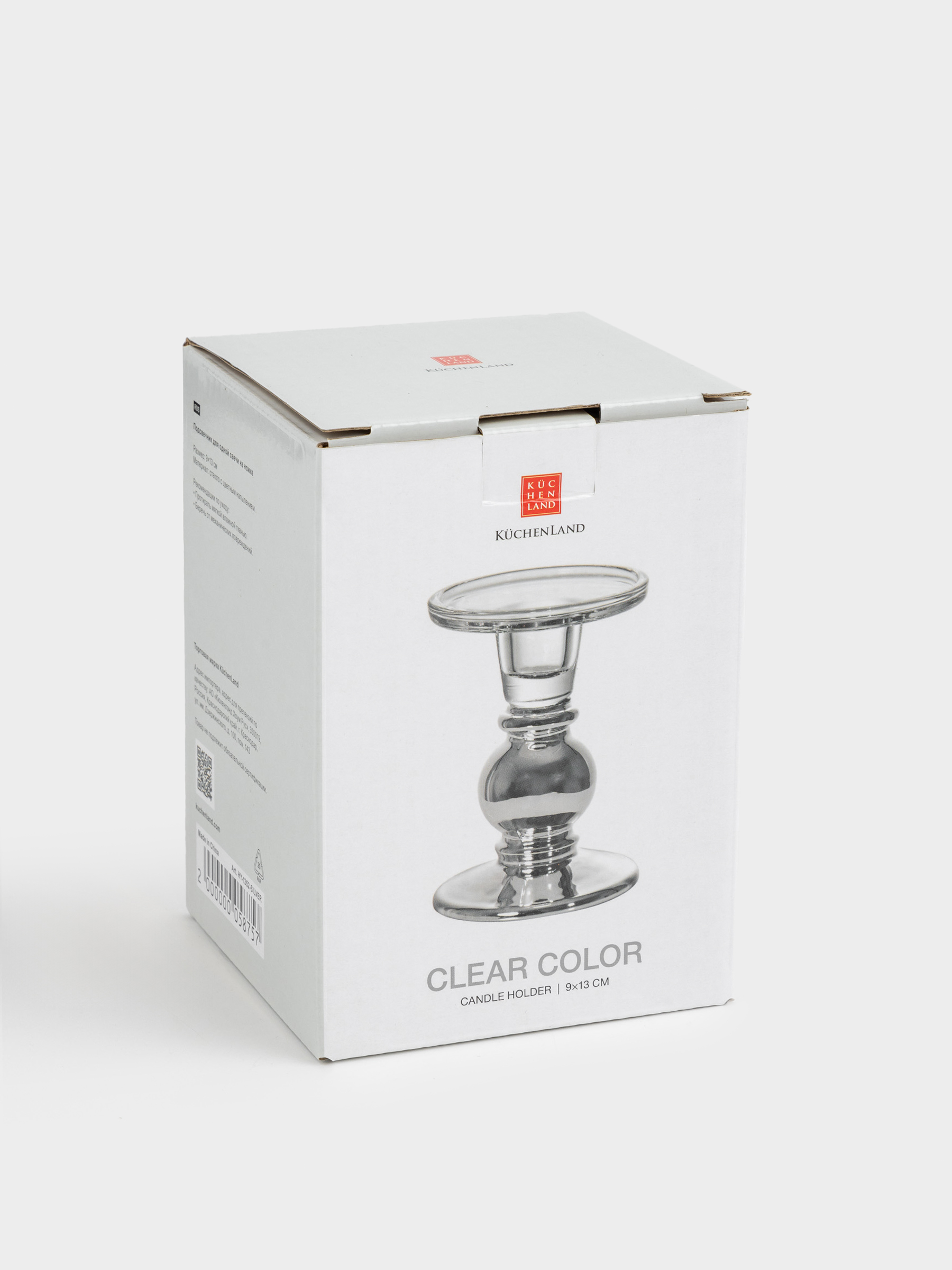 Подсвечник, 13 см, для одной свечи, на ножке, стекло, серебристый, Clear color, image-4