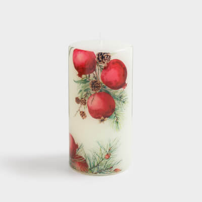 Свеча, 14 см, цилиндрическая, белая, Гранаты и шишки, Christmas miracle ,image-0