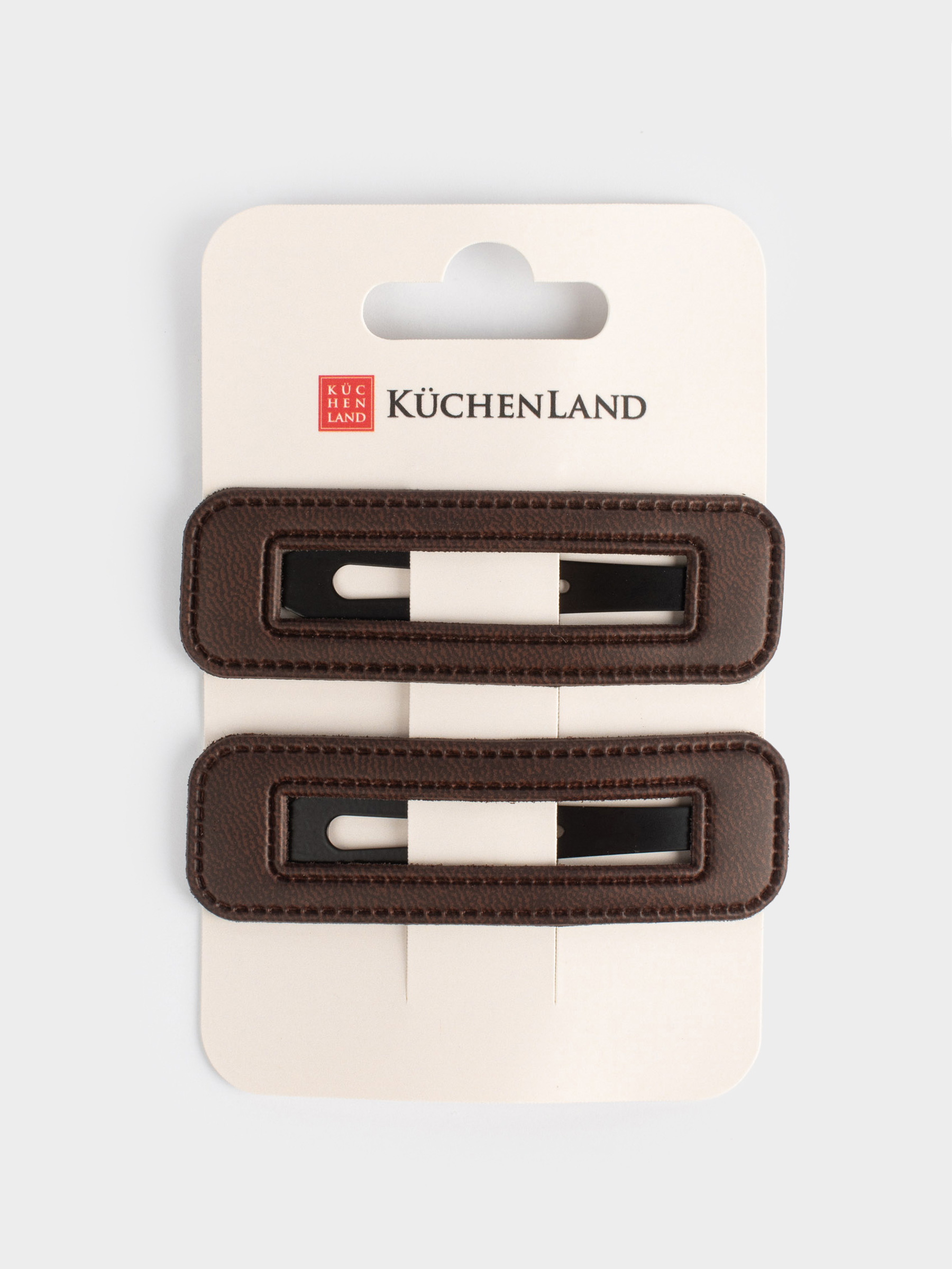Заколка для волос, 7 см, 2 шт, полиуретан/металл, коричневая, Геометрия, Basic Leather, image-3
