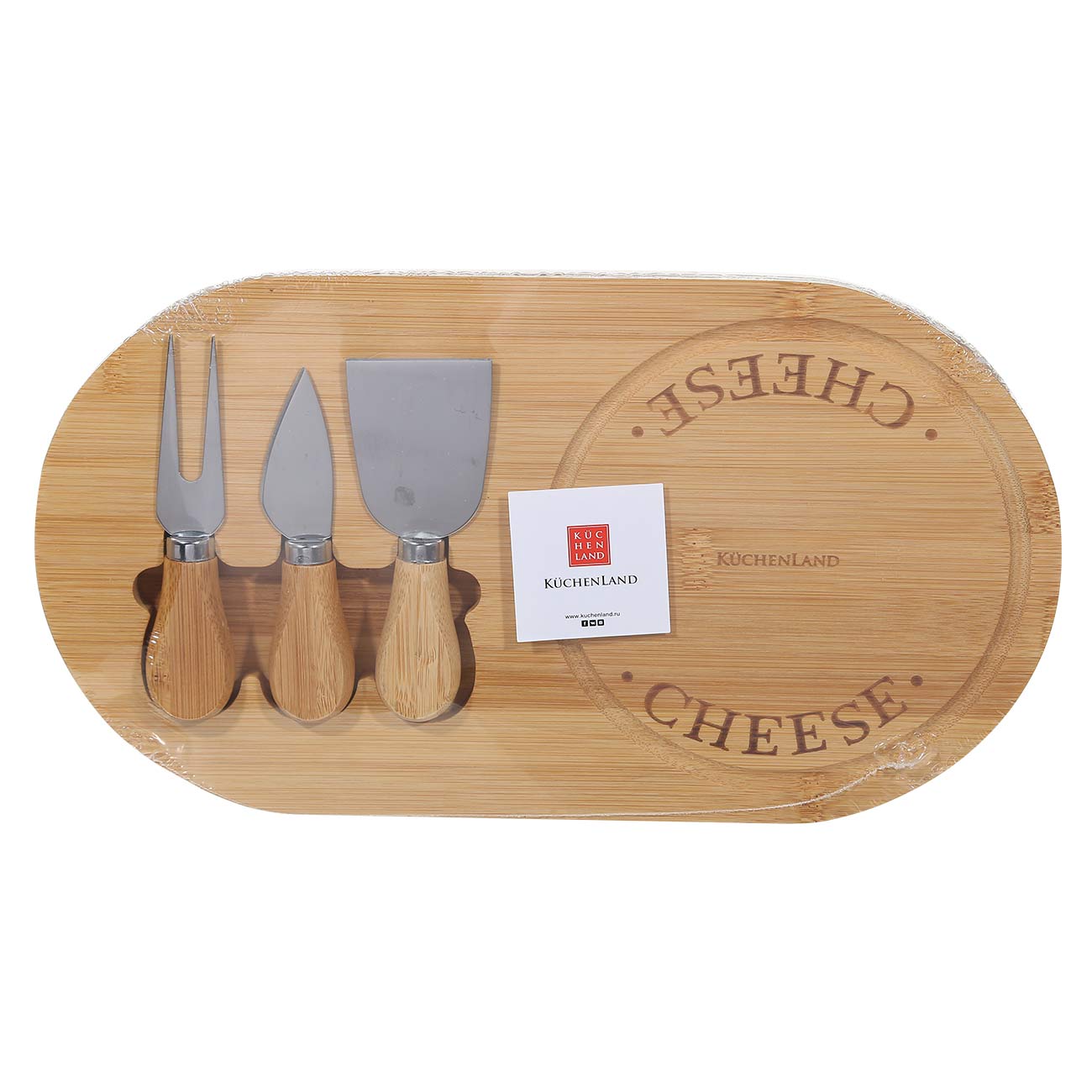 Набор для сыра, 4 пр, доска-подставка, сталь/бамбук, овальный, Cheese, image-3