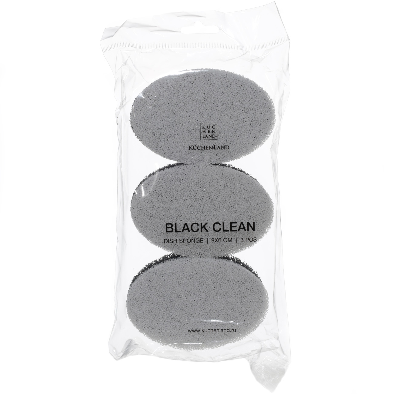 Губка для мытья посуды, 9х6 см, 3 шт, абразив, овальная, черно-серая, Black clean изображение № 2