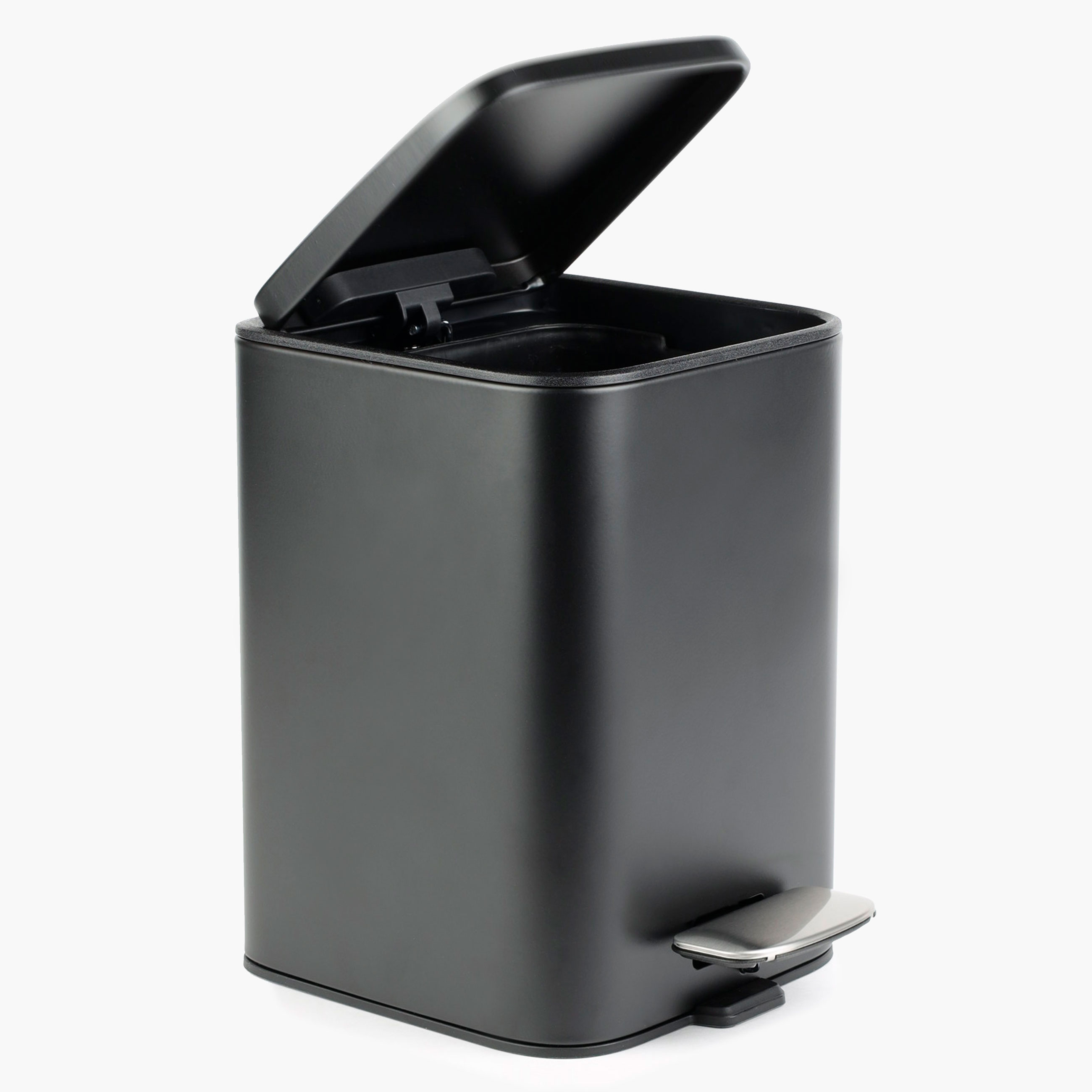 Емкость для мусора, 3 л, с педалью, металл, квадратная, черная, Total black, image-1