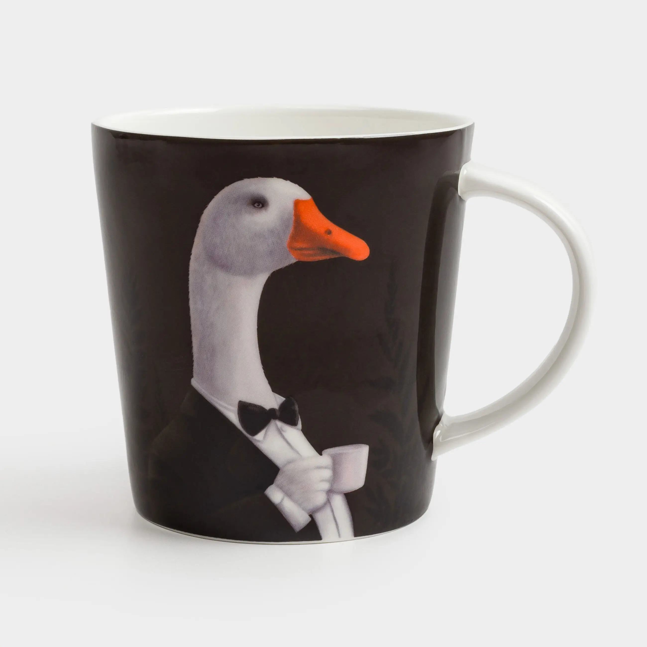 Кружка, 450 мл, фарфор F, черно-белая, Гусь в смокинге, Goose, image-0