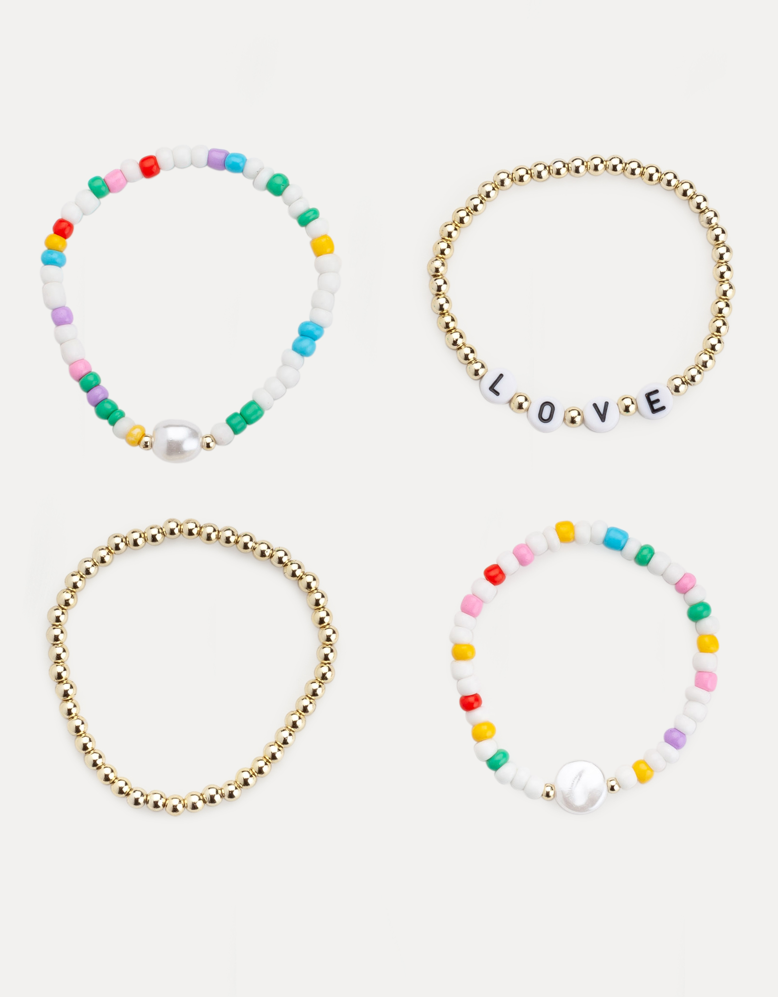 Набор браслетов, 6 см, 4 шт, пластик/стекло, золотистый/цветной, Love, Pearl color, image-2