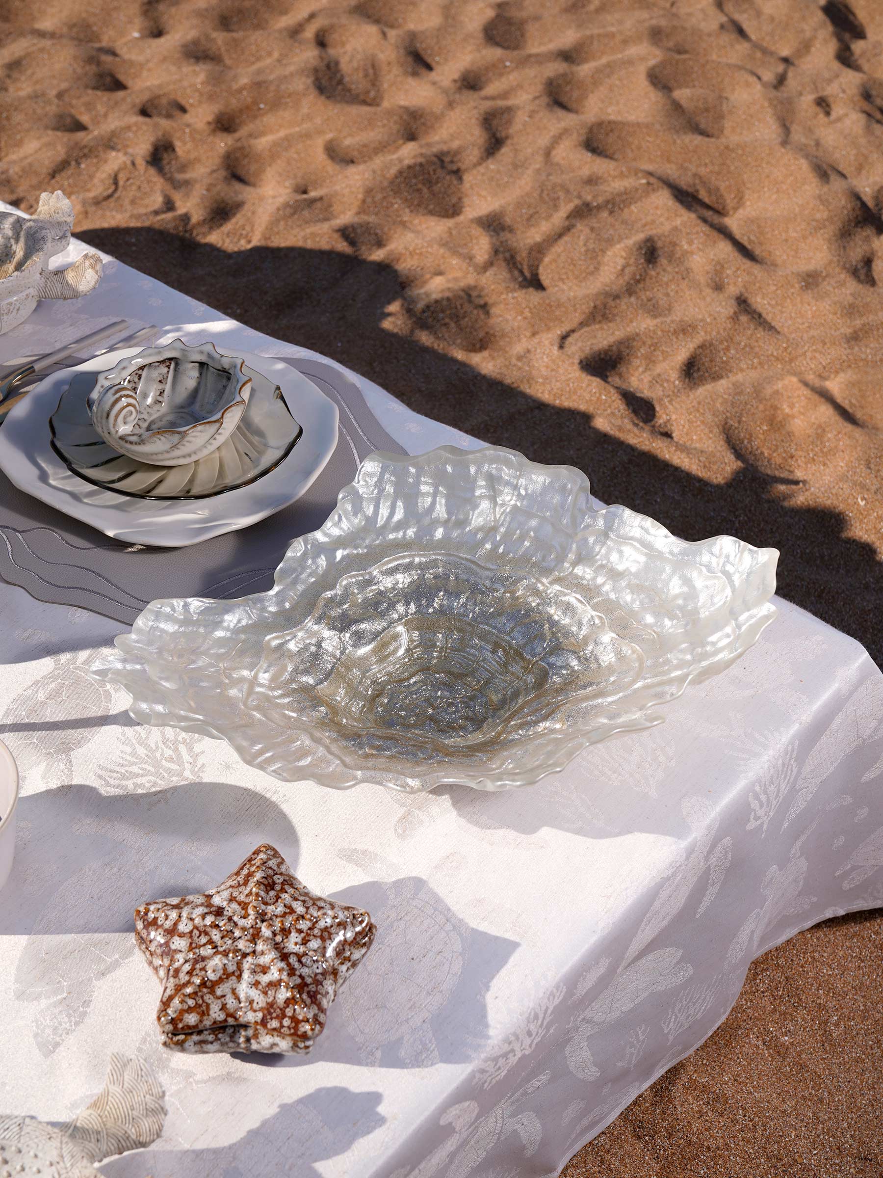 Блюдо, 45х33х10 см, стекло, шампань/молочное, Устрица, Shellfish, image-6