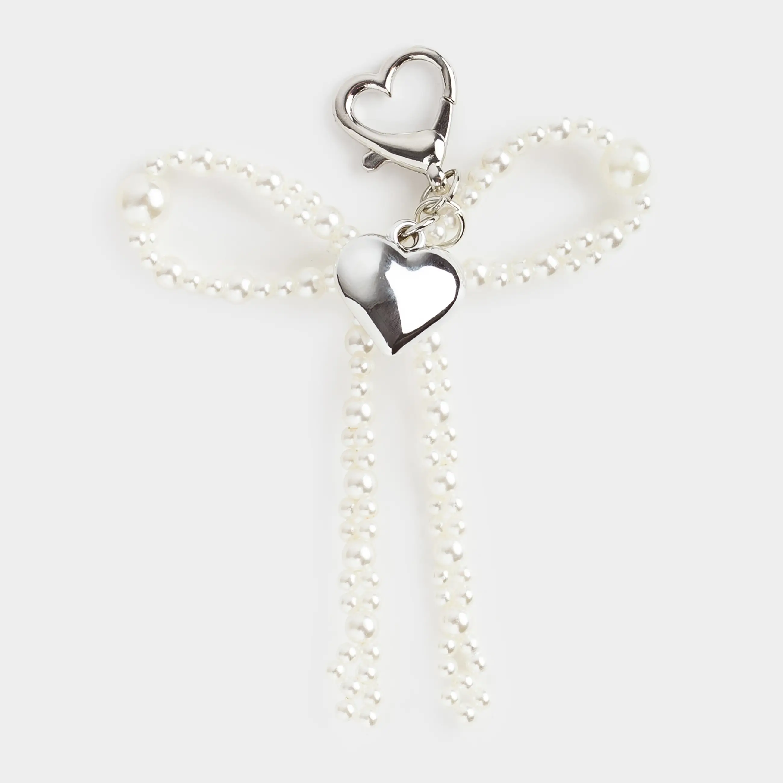 Брелок, 9 см, акрил/металл, серебристый, Сердце и бусины, Pearl heart