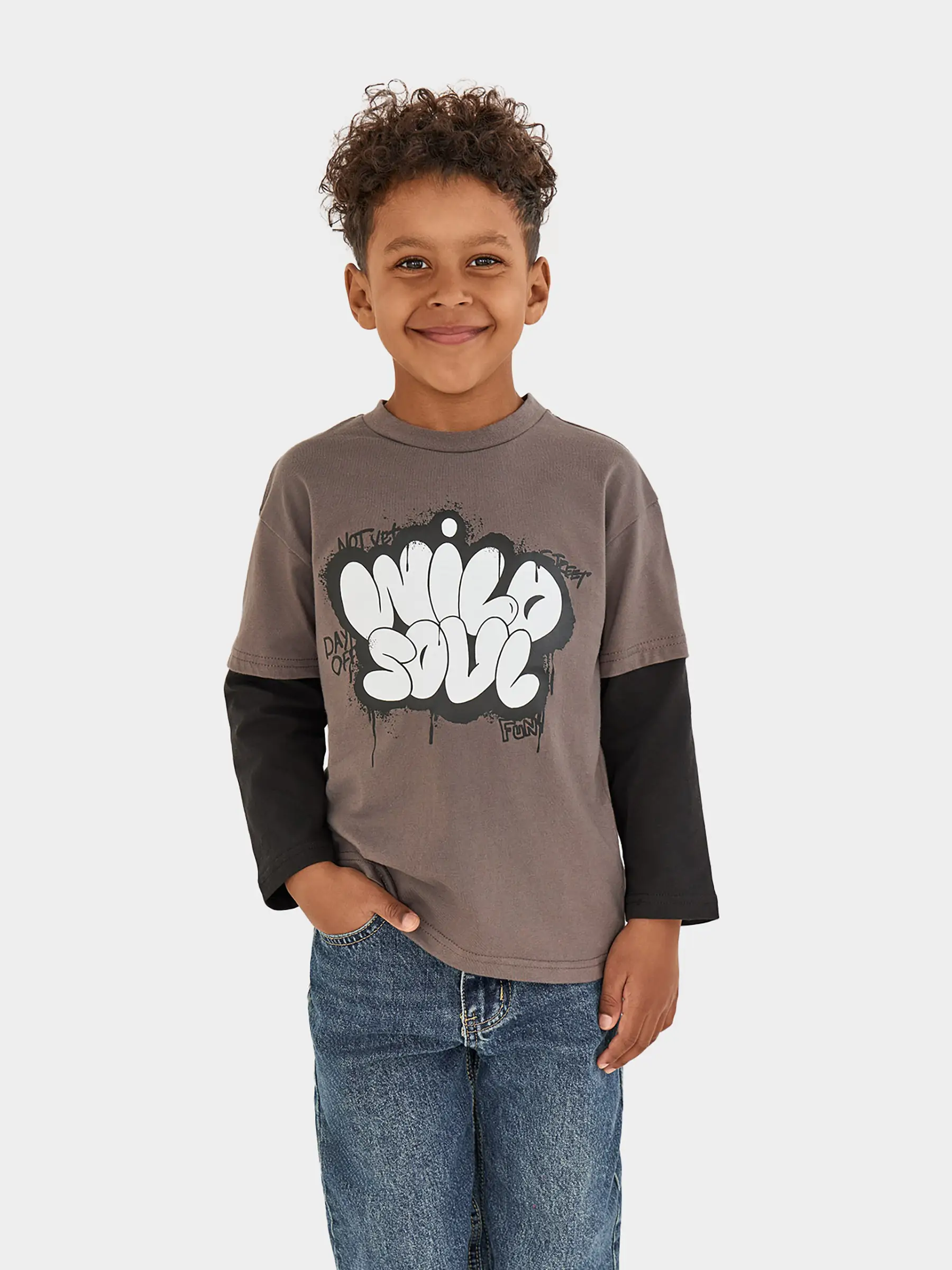 Лонгслив детский, для мальчиков, серо-черный, Ulian, image-0