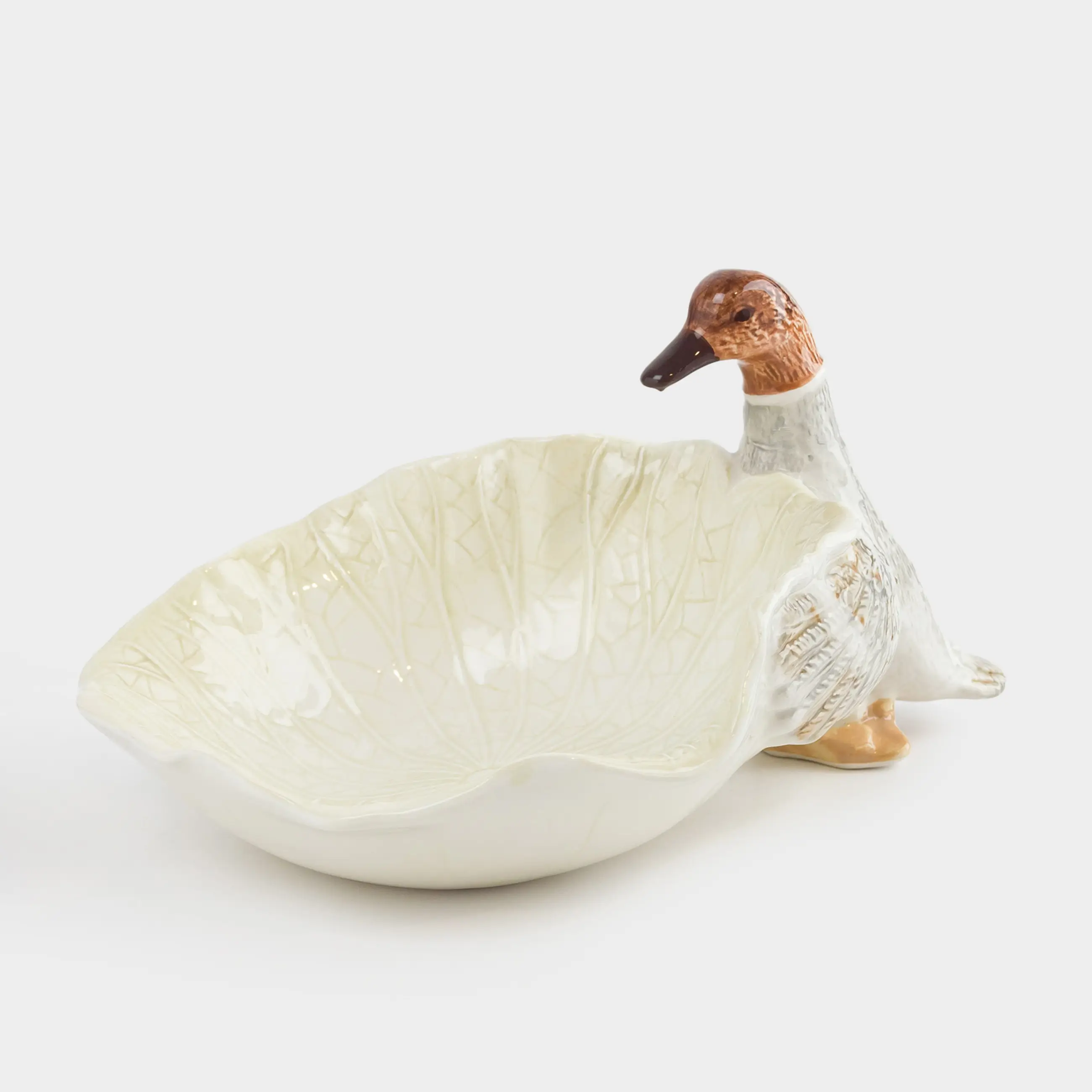 Ыдыс, терең, 20х14х18 см, керамика, ақ-сұр, Үйрек пен жапырақ, Duck