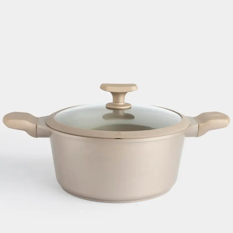 Кастрюля, 24 см, 4,2 л, с крышкой, с покрытием, алюминий, серо-бежевая, Dainty ,image-0