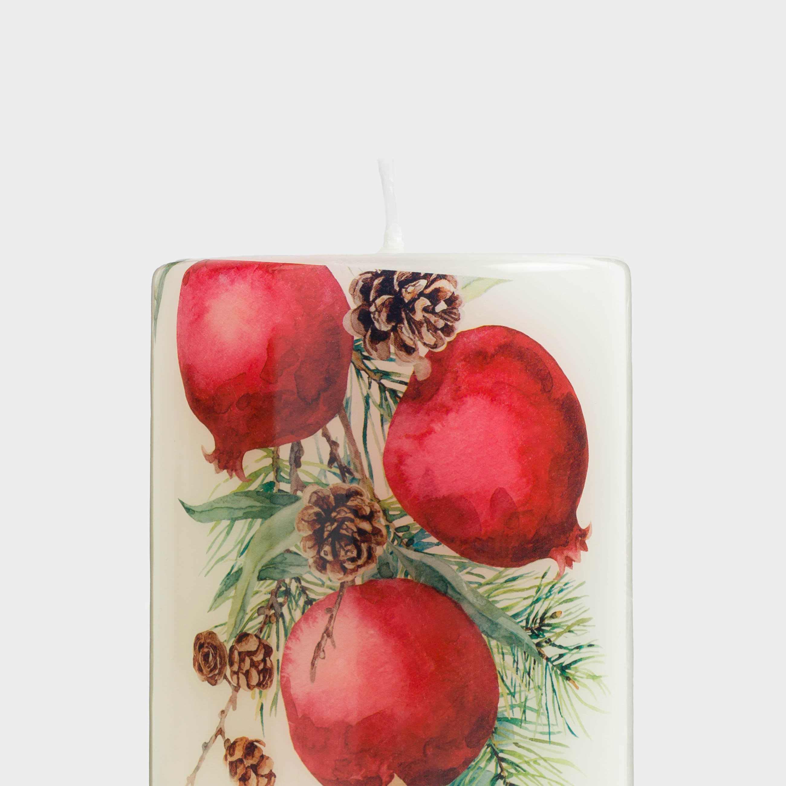 Свеча, 14 см, цилиндрическая, белая, Гранаты и шишки, Christmas miracle, image-1