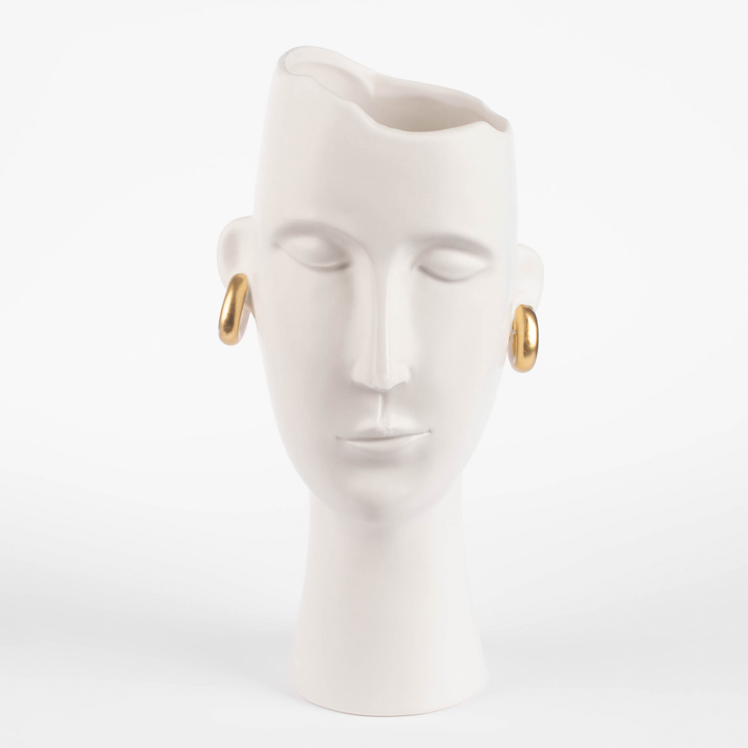 Гүл вазасы, 34 см, сәндік, керамика, ақ, Алтын сырға таққан қыз, Face, image-0